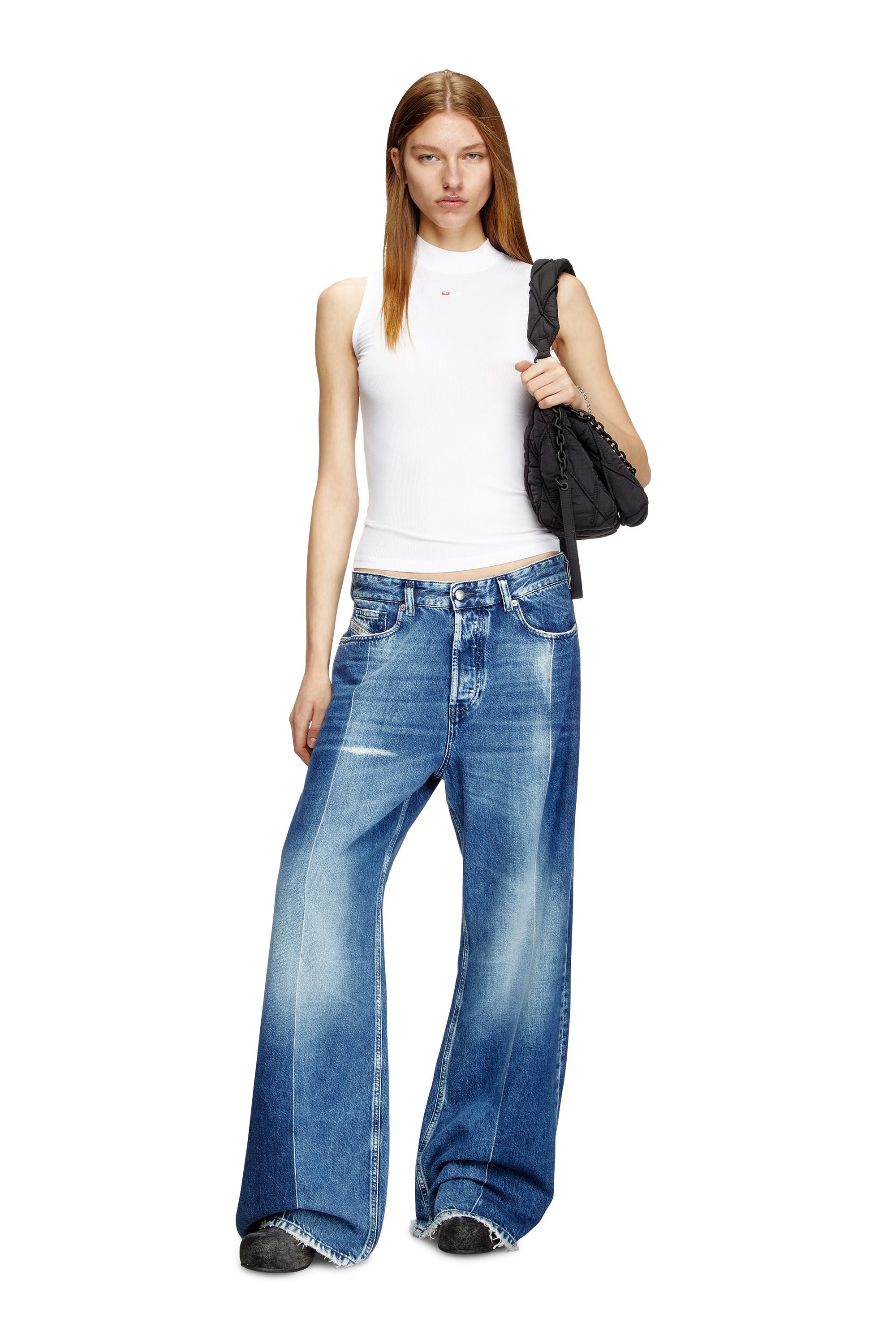 Diesel - T-MOKKY-SL-MICRODIV, Woman's Ribbed tank top with mock neck in White - 1