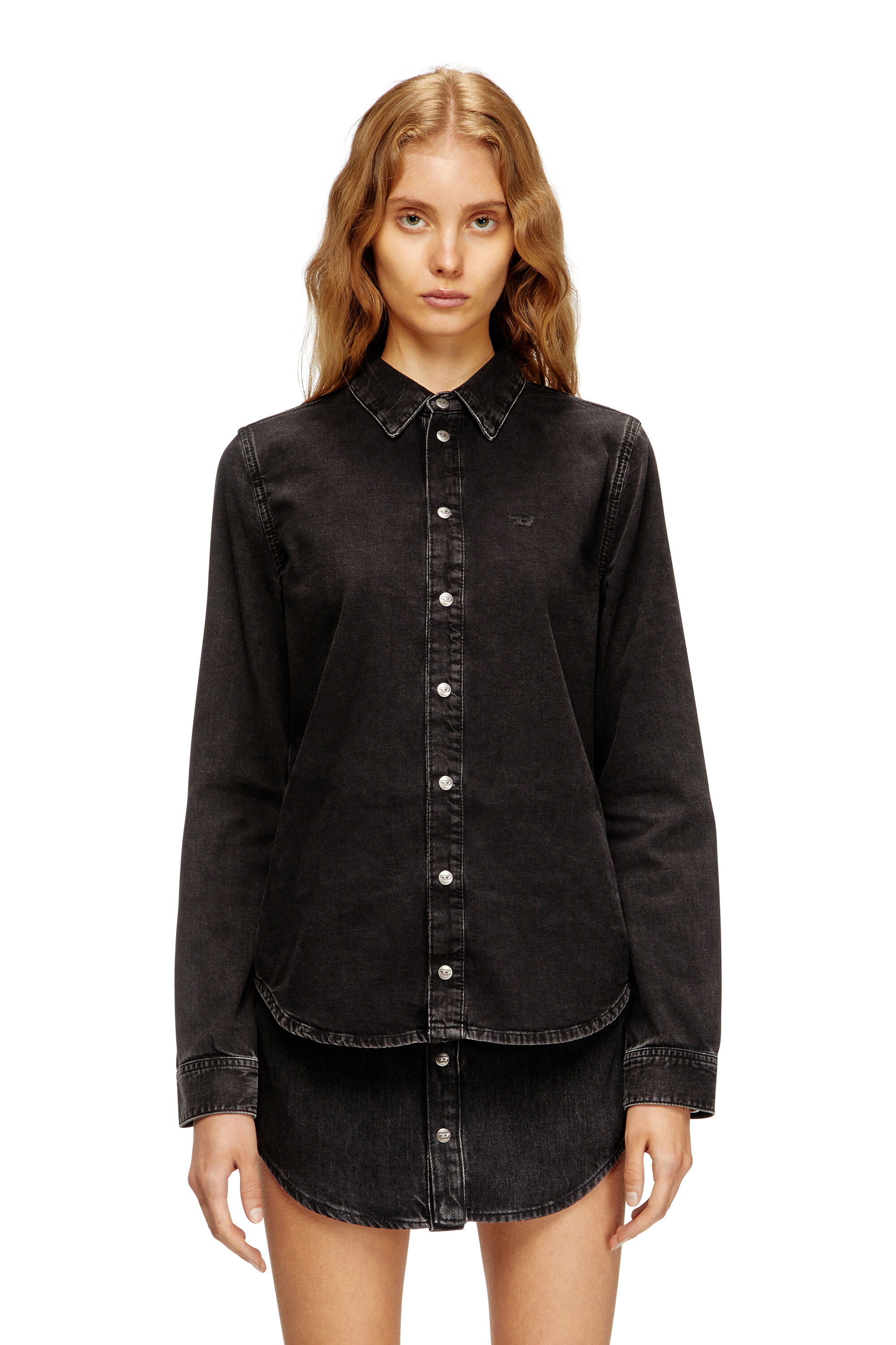 Diesel - DE-EAZY, Woman's Denim shirt with contrasting stitching in Black - 3