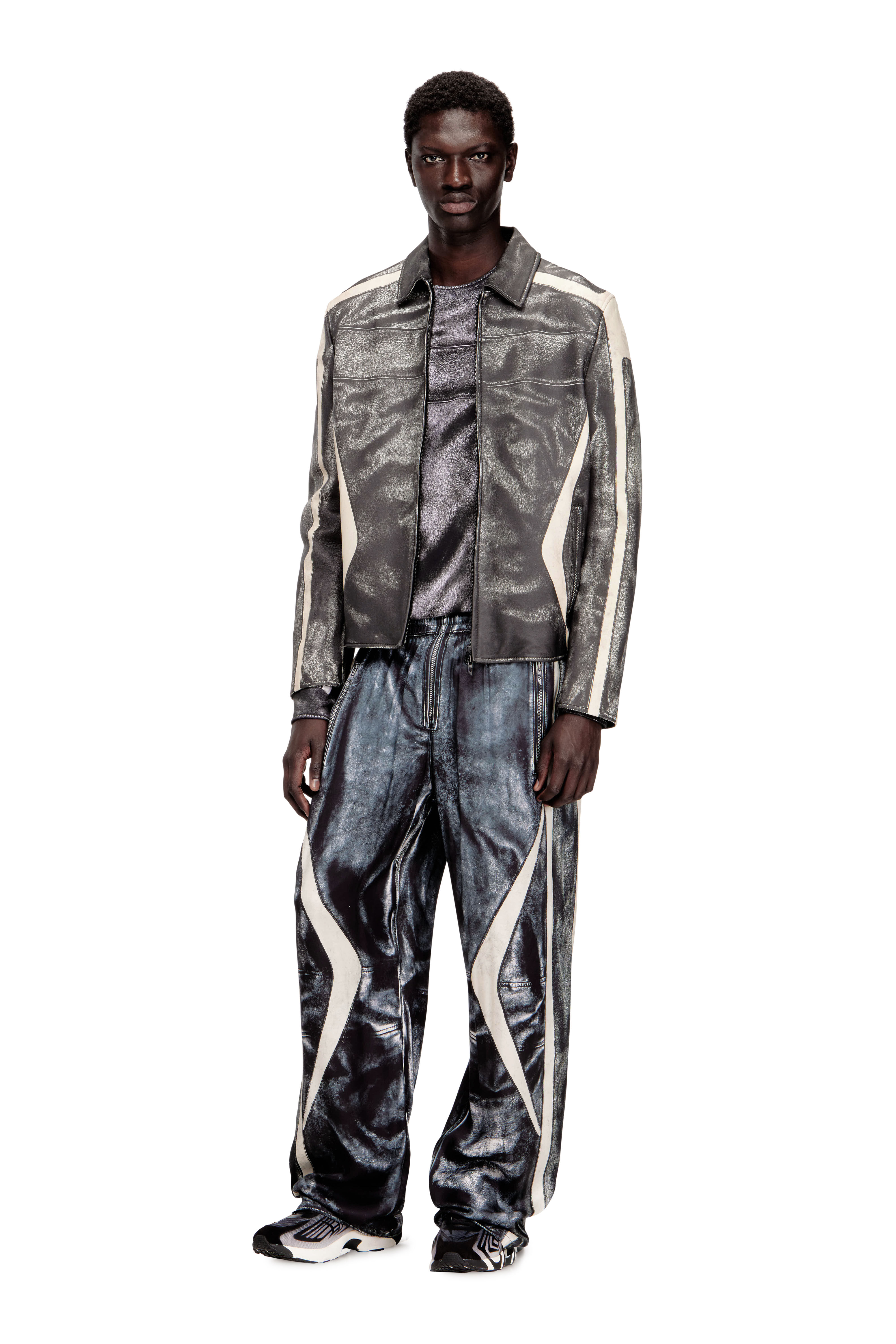 Diesel - P-THECK-BMCZ, Man's Biker-trompe l'oeil satin track pants in Dark Blue - 1