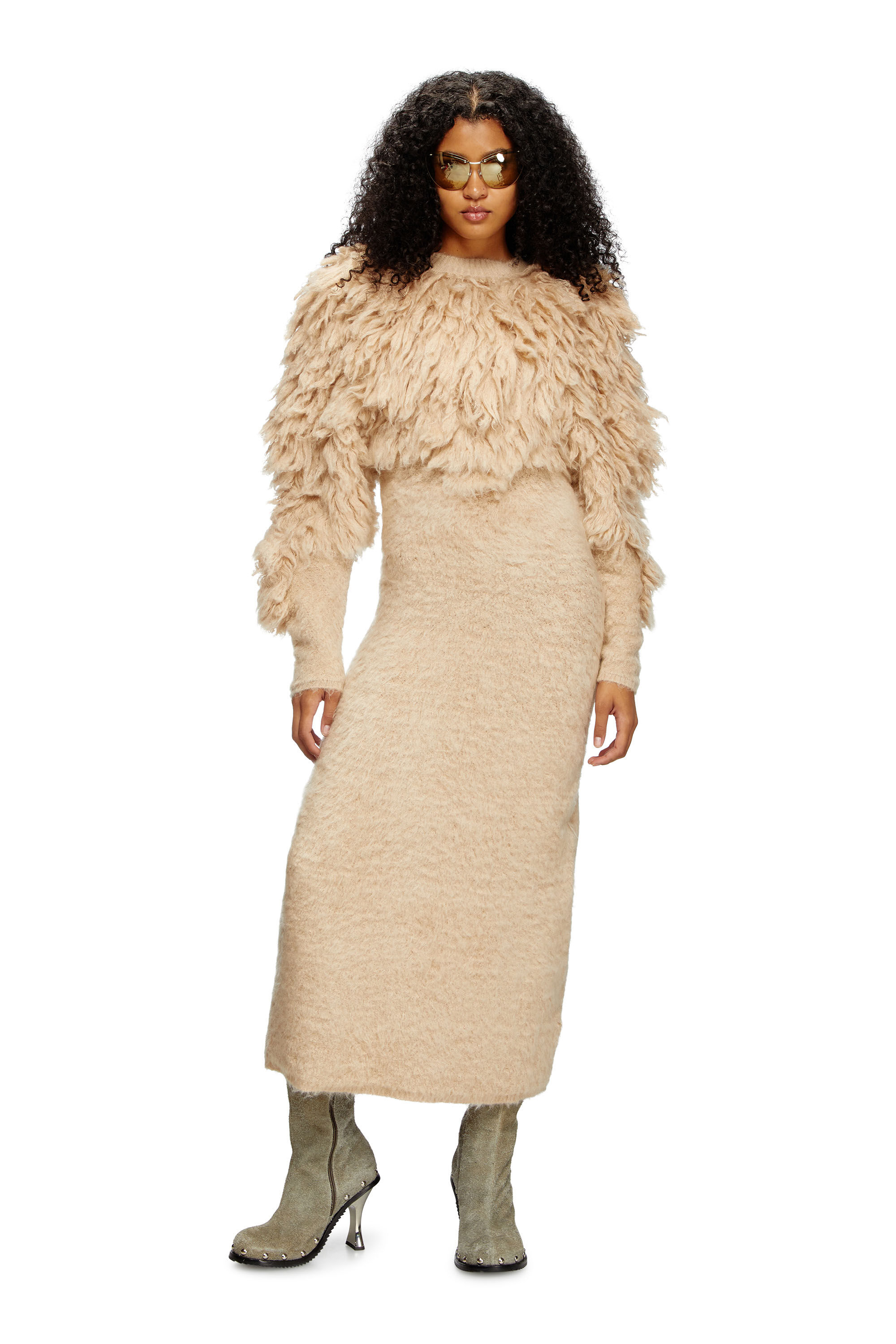 Diesel - M-PACE, Woman's Turtleneck dress in shaggy mohair in Light Brown - 1