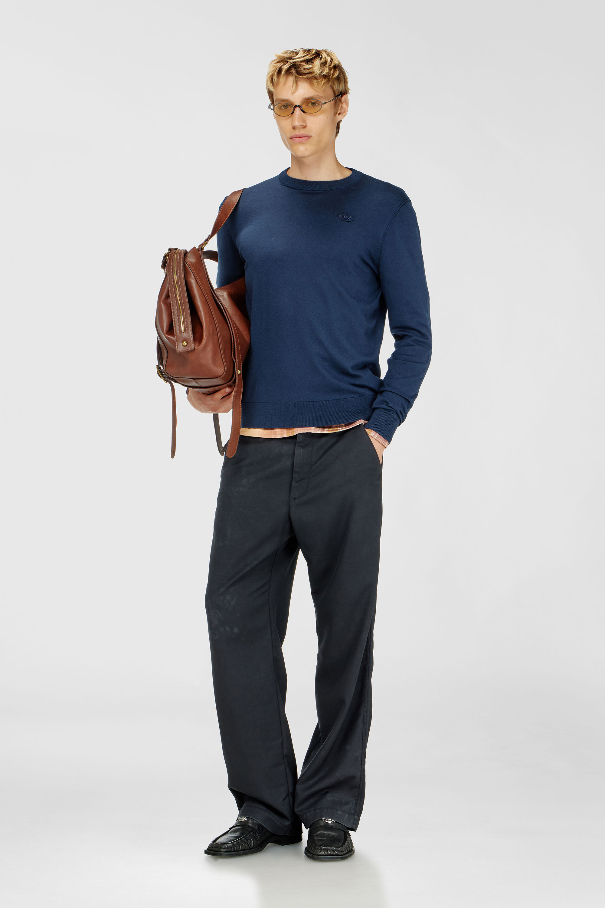 Diesel - K-FREEX-TAG-T92, Man's Cotton knitwear with tonal logo in Blue - 1