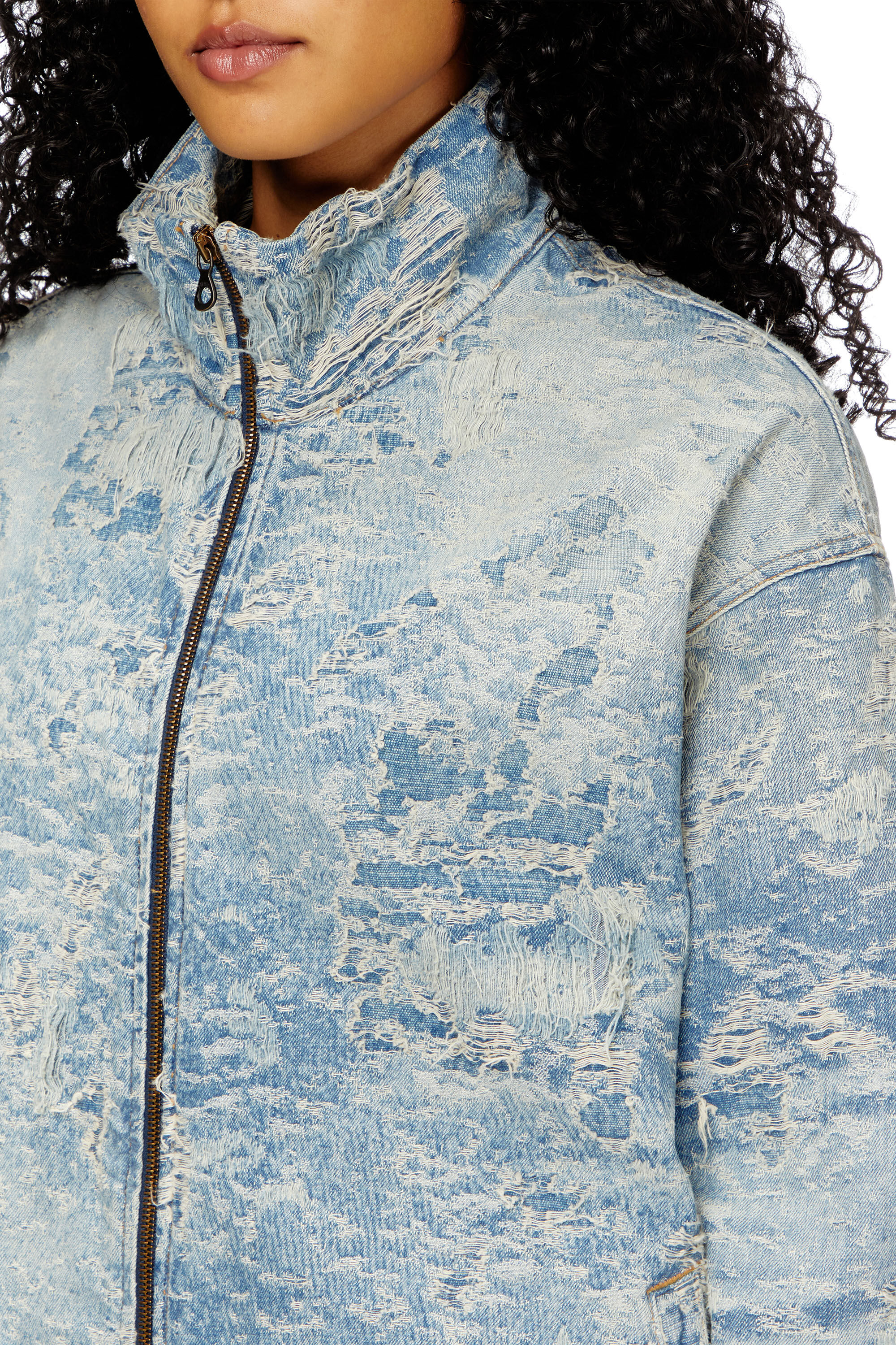 Diesel - D-KRAP-FSF, Unisex's Zip jacket in dirty jacquard denim in Light Blue - 5