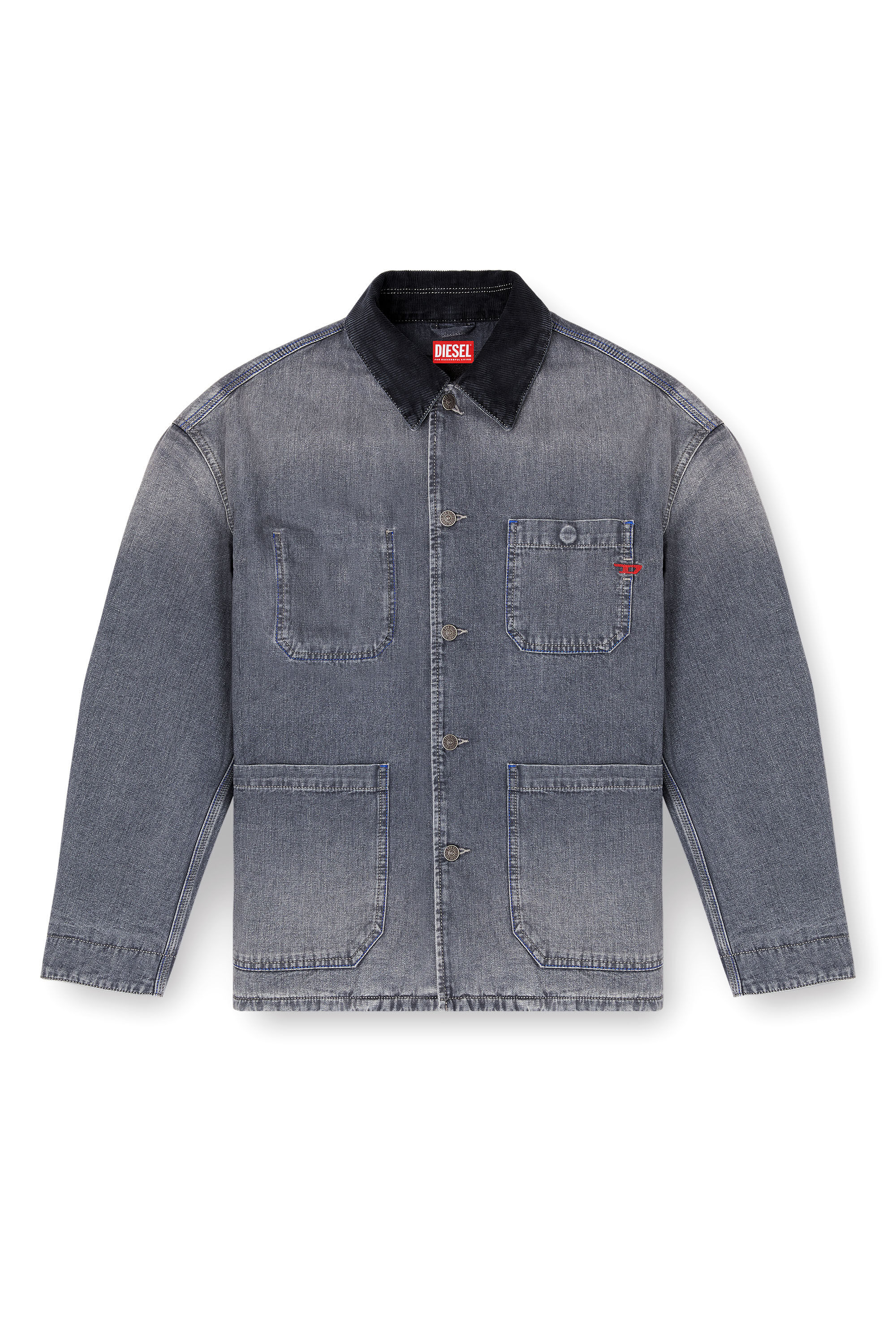 Diesel - D-STACK-U-L, Unisex's Utility-style denim jacket with contrasting collar in Grey - 2