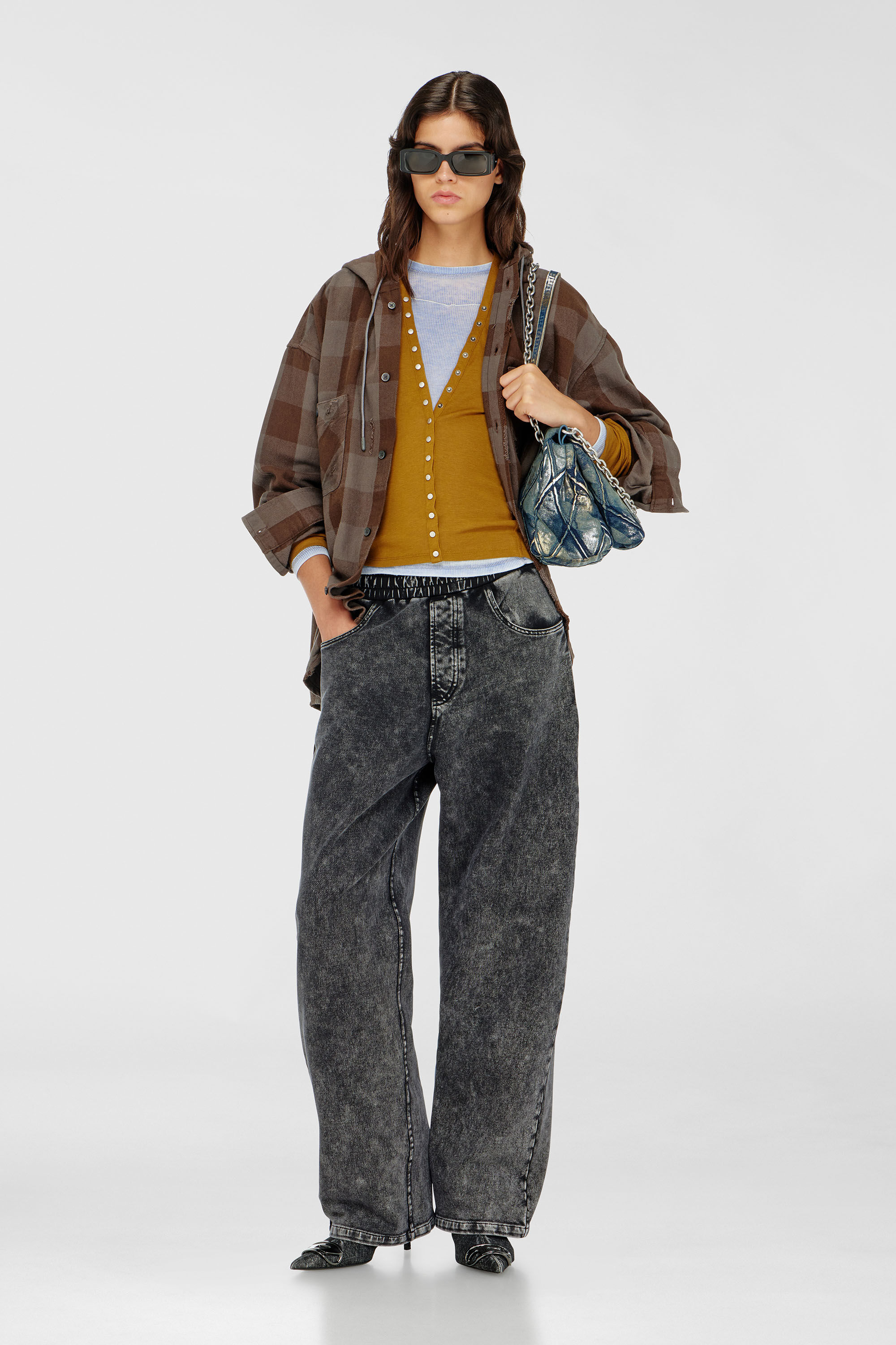Diesel - P-STUKY, Woman's Sweatpants with denim effect in Dark grey - 1