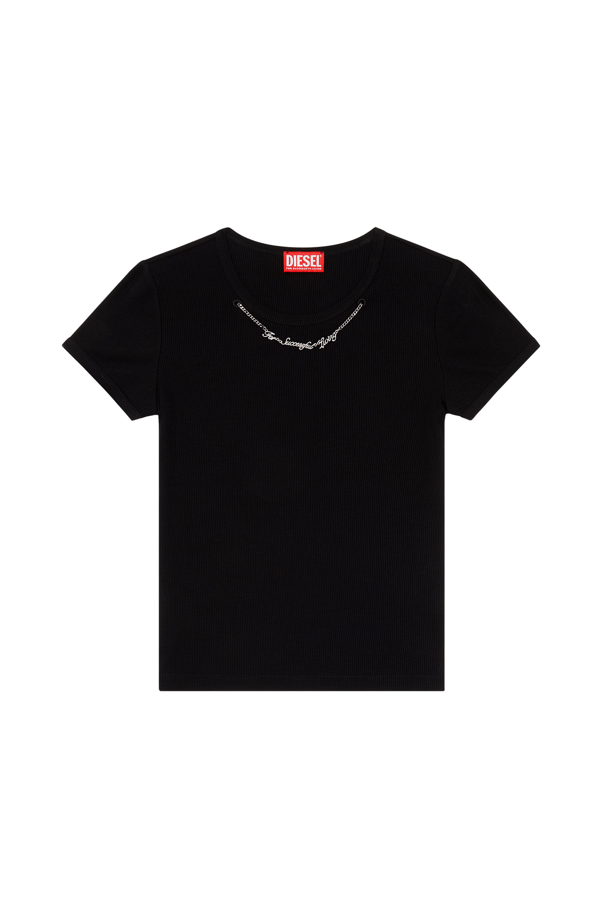 Diesel - T-MATIC, Woman Ribbed-jersey top with chain necklace in Black - Image 2