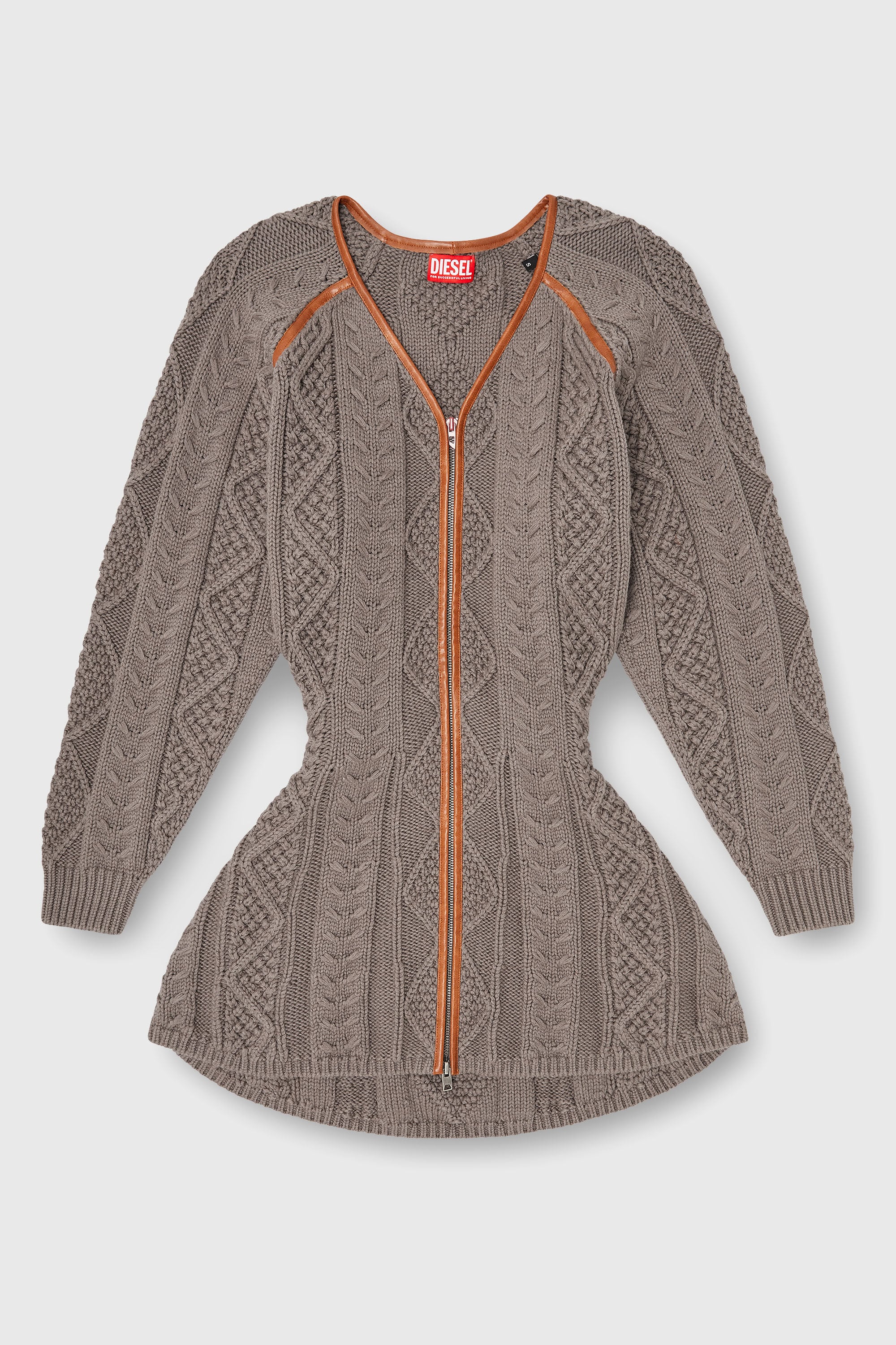 Diesel - M-INTESSE, Woman's Mini cardigan dress in cable knit in Grey - 2
