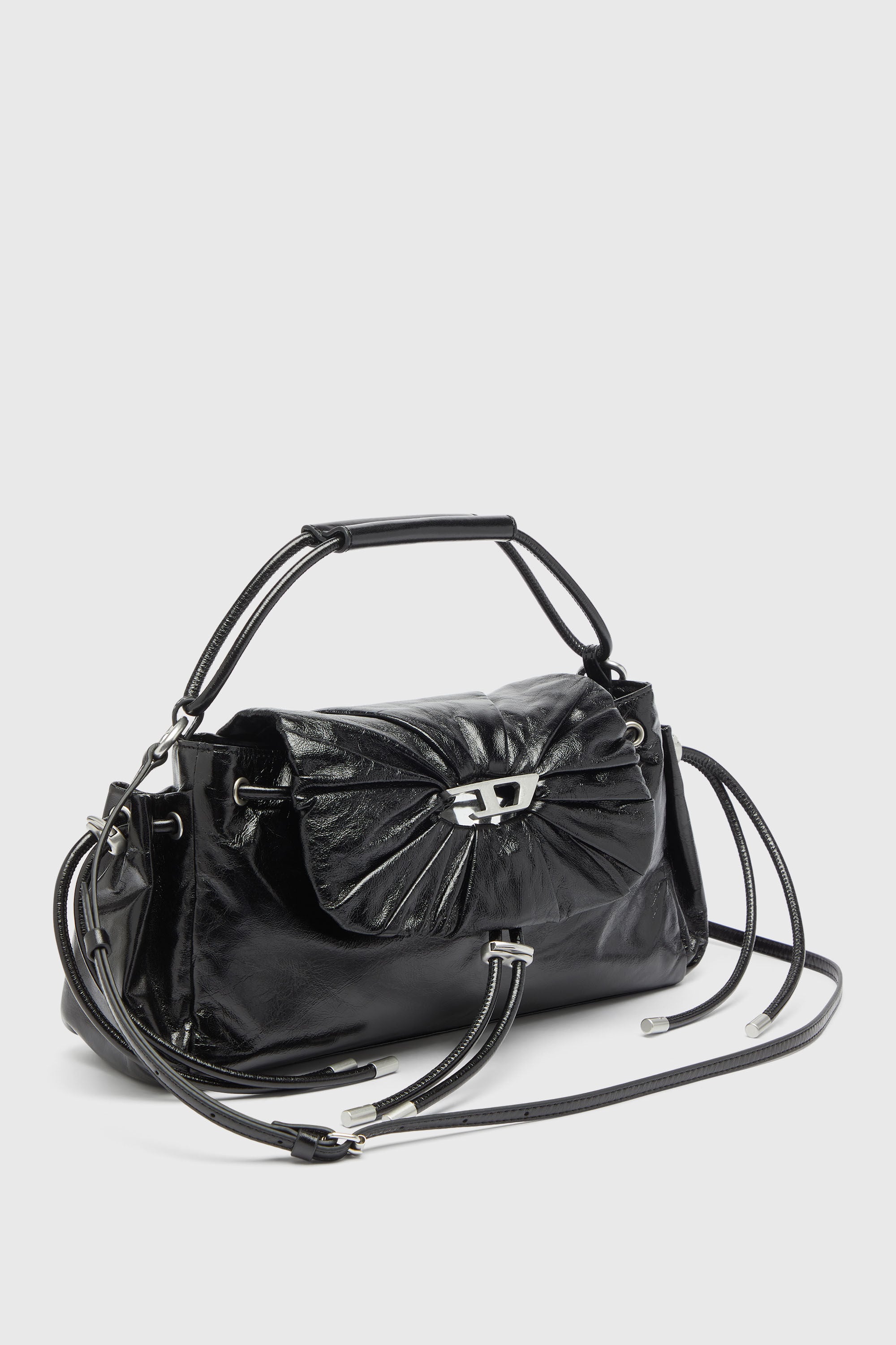 Diesel - SCRUNCH-D TOP HANDLE, Woman's Scrunch-D - Top-handle bag in shiny wrinkled leather in Black - 5