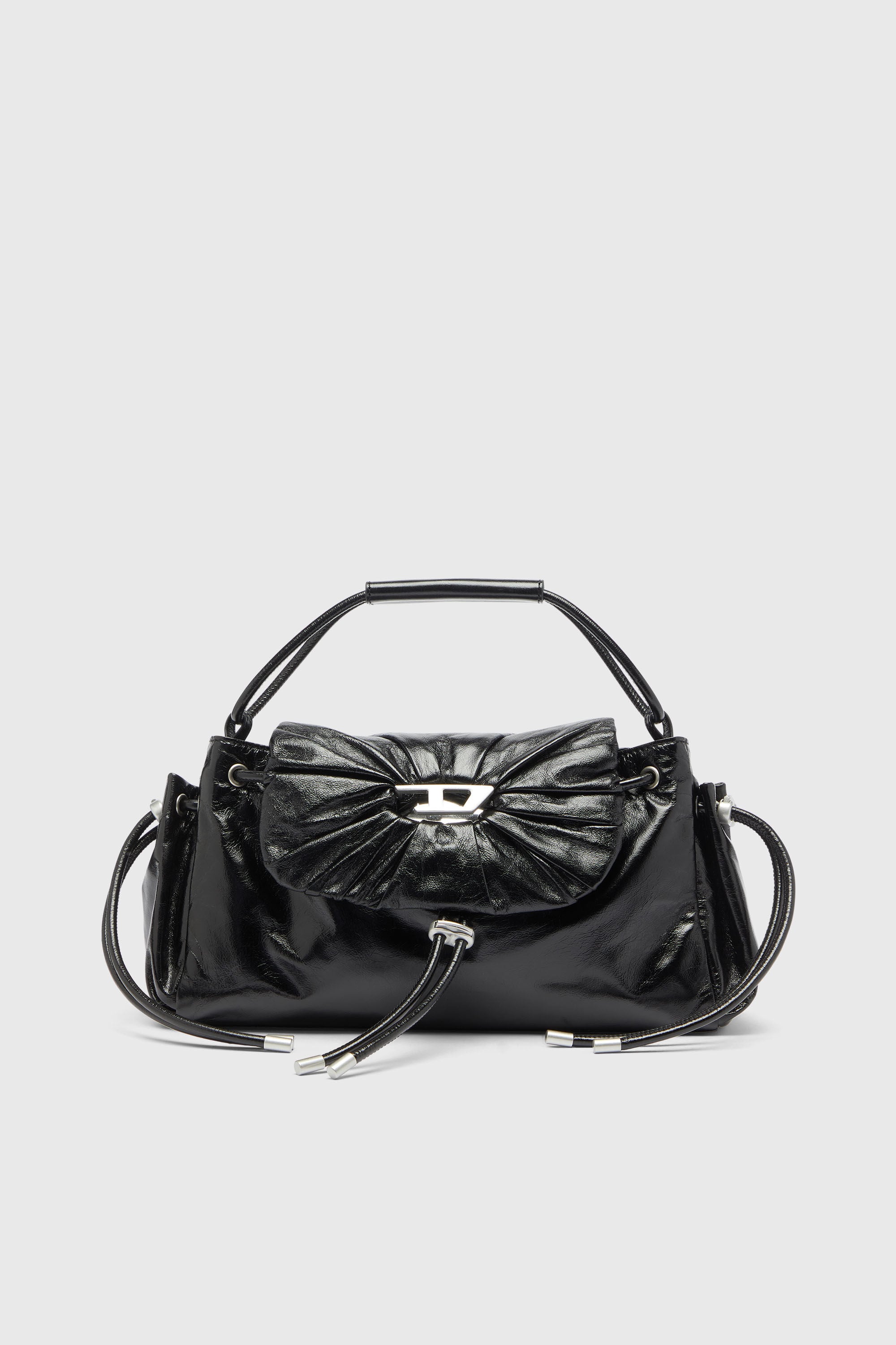 Diesel - SCRUNCH-D TOP HANDLE, Woman's Scrunch-D - Top-handle bag in shiny wrinkled leather in Black - 1