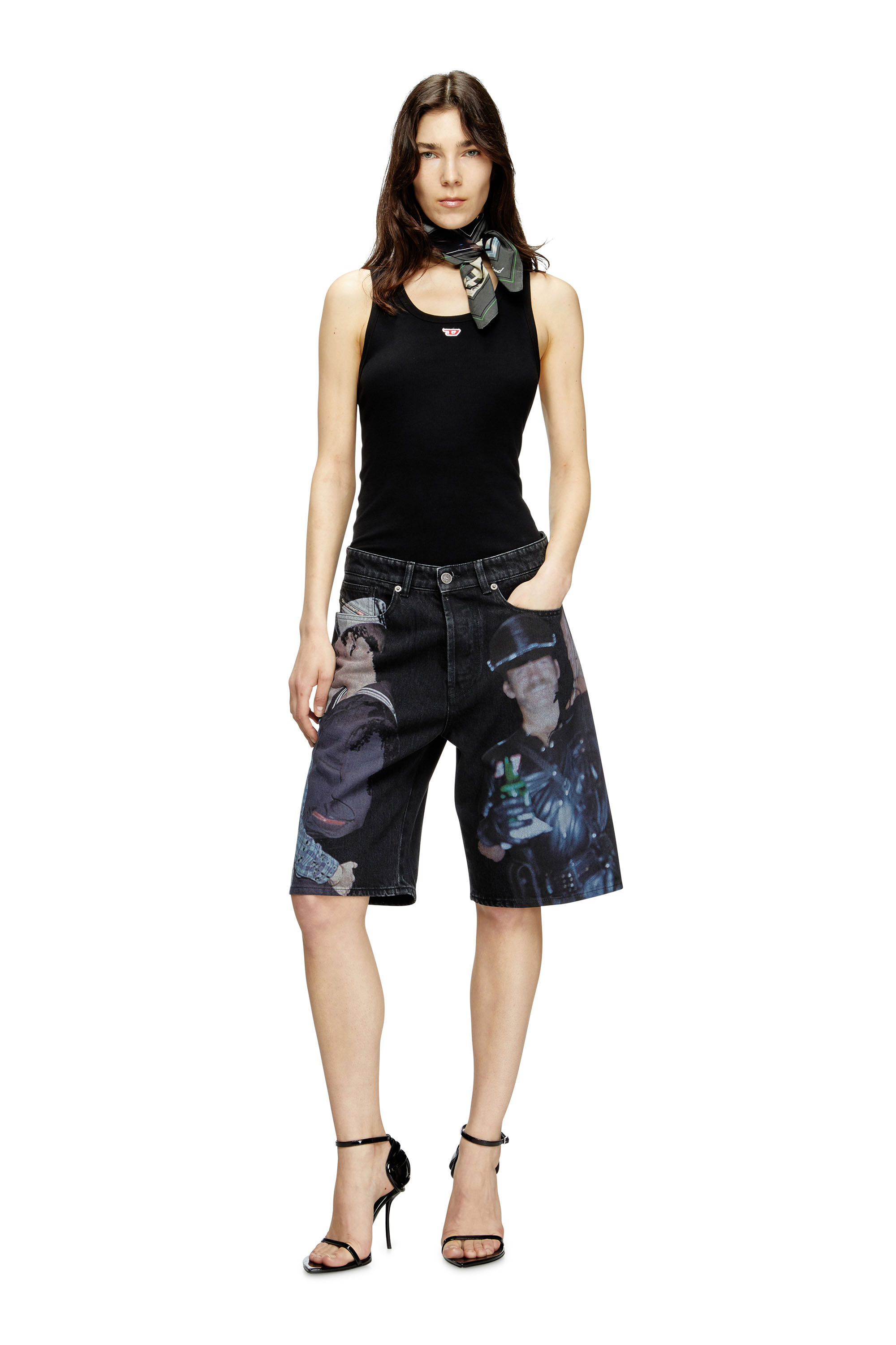 Diesel - PR-D-RIXFORD-S, Unisex's Denim shorts with multicolour print in Black - 6
