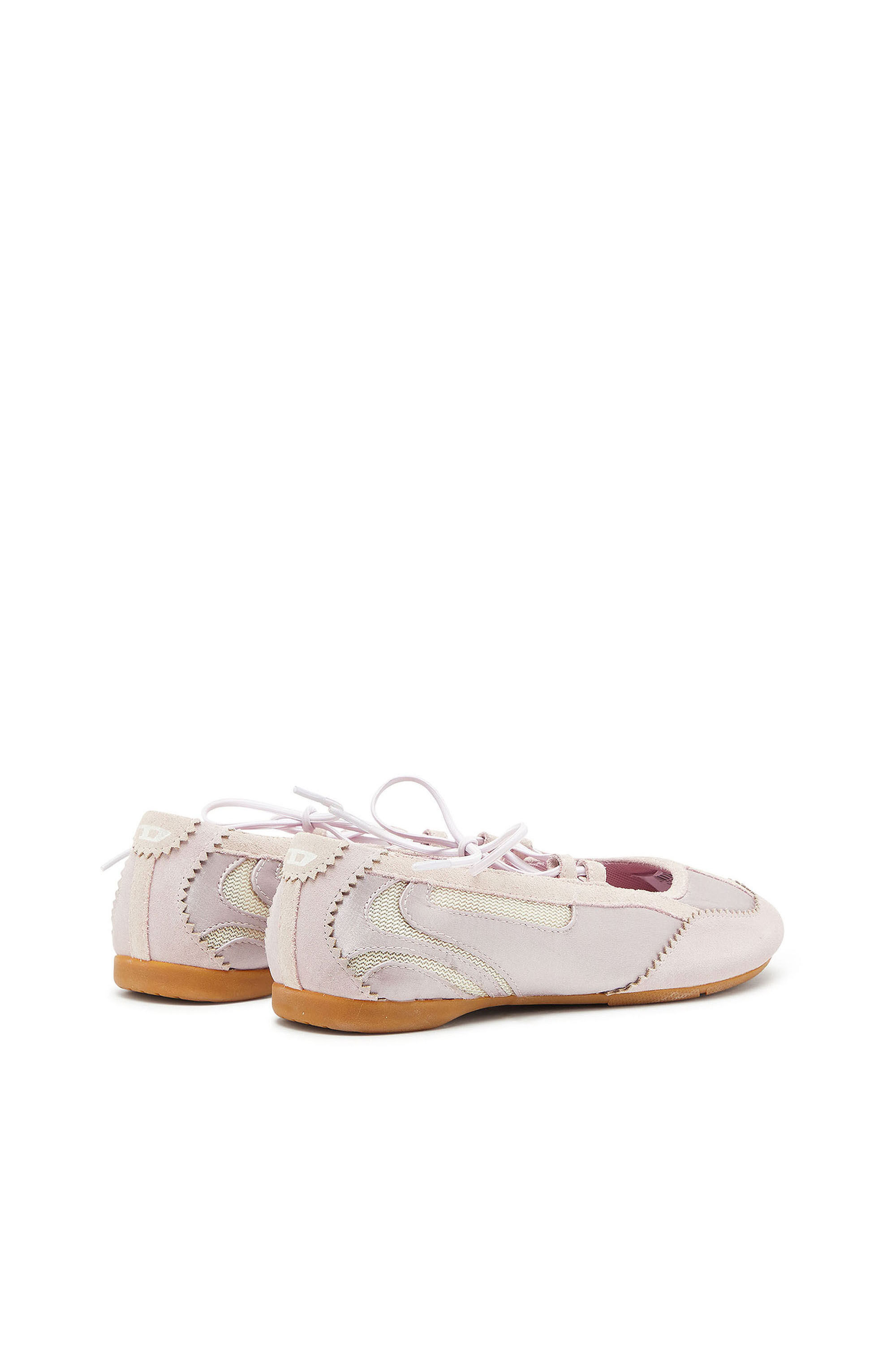 Diesel - D-MILE BALLERINA LACE UP II W, Woman's D-Mile - Lace-up ballerina flats in leather and mesh in Pink - 3