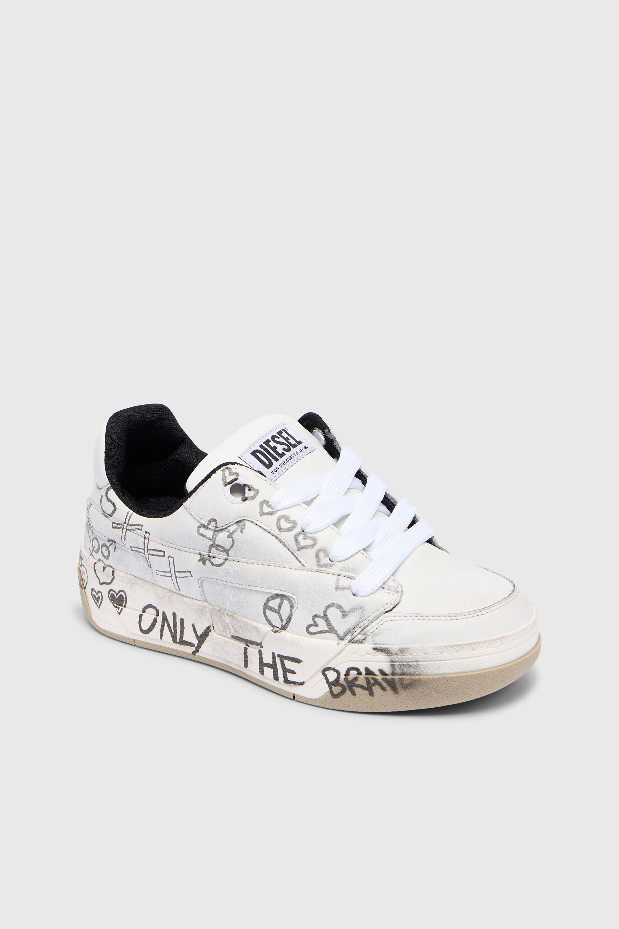 Diesel - S-D-OLLIE LOW, Man's D-Ollie-Leather sneakers with graffiti print in White - 4