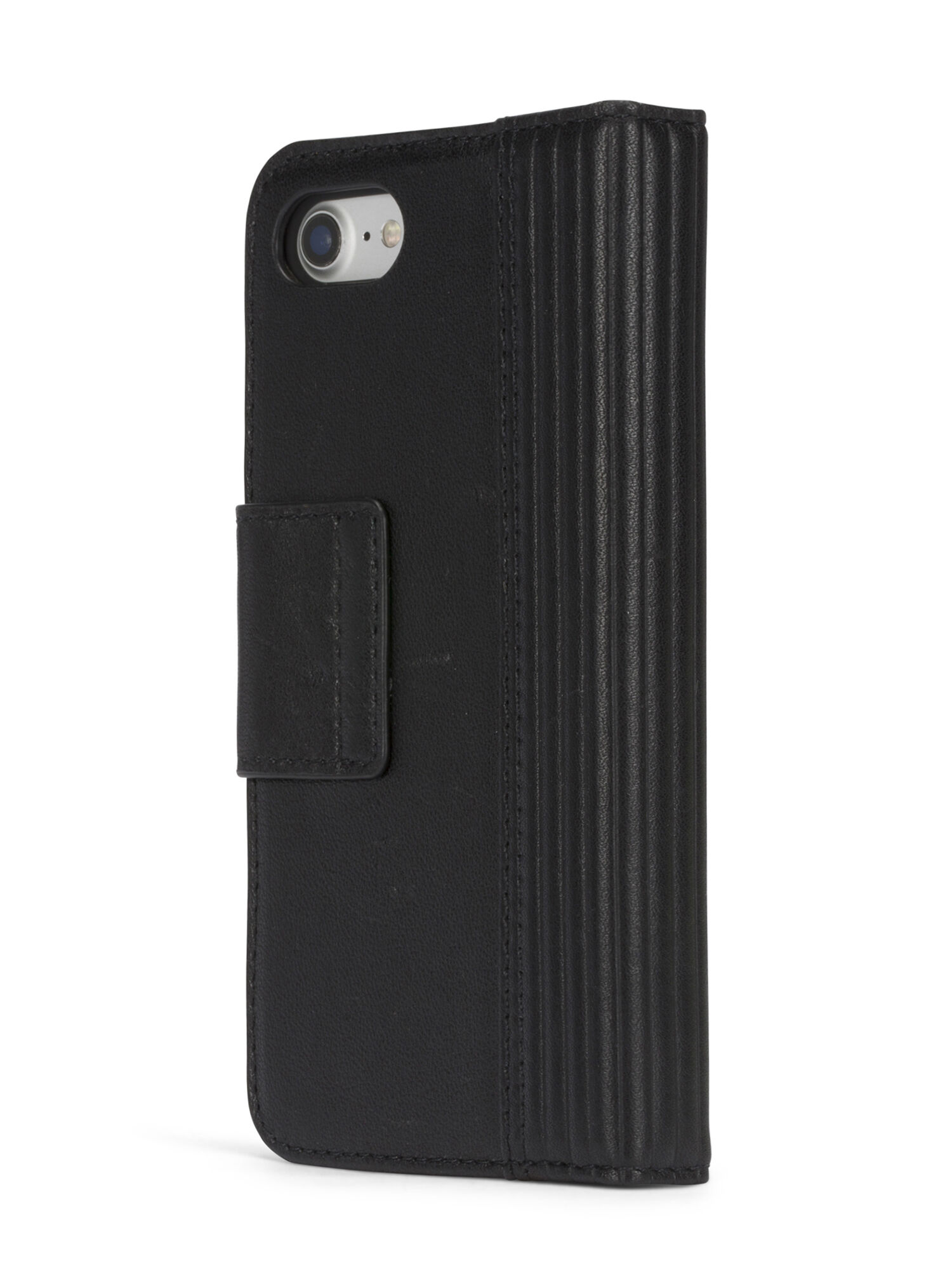 Diesel - BLACK LINED LEATHER IPHONE 8 PLUS/7 PLUS FOLIO, Unisex's Black leather folio, iPhone 8 Plus/7 Plus in Black - 6