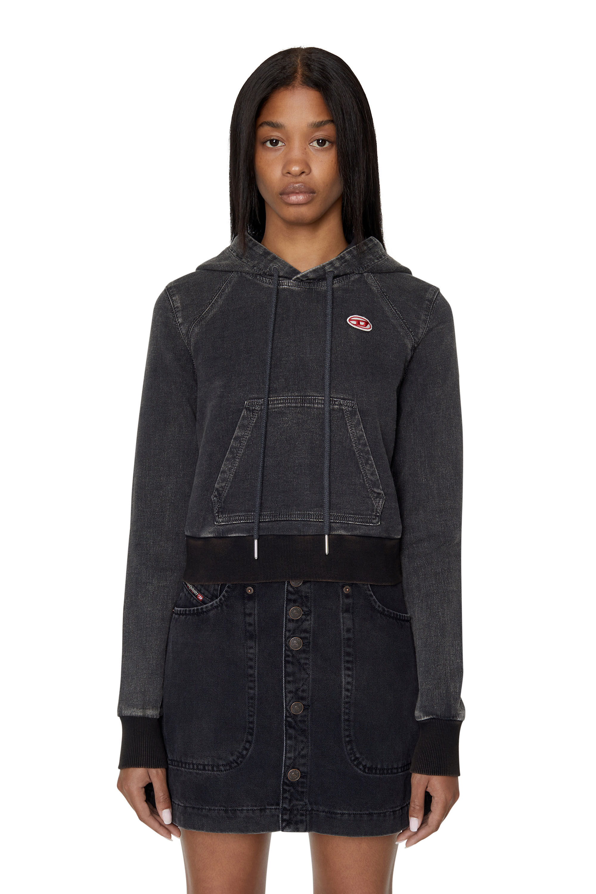 Diesel - D-ANGY TRACK DENIM HOODIE, Black/Dark grey - Image 3