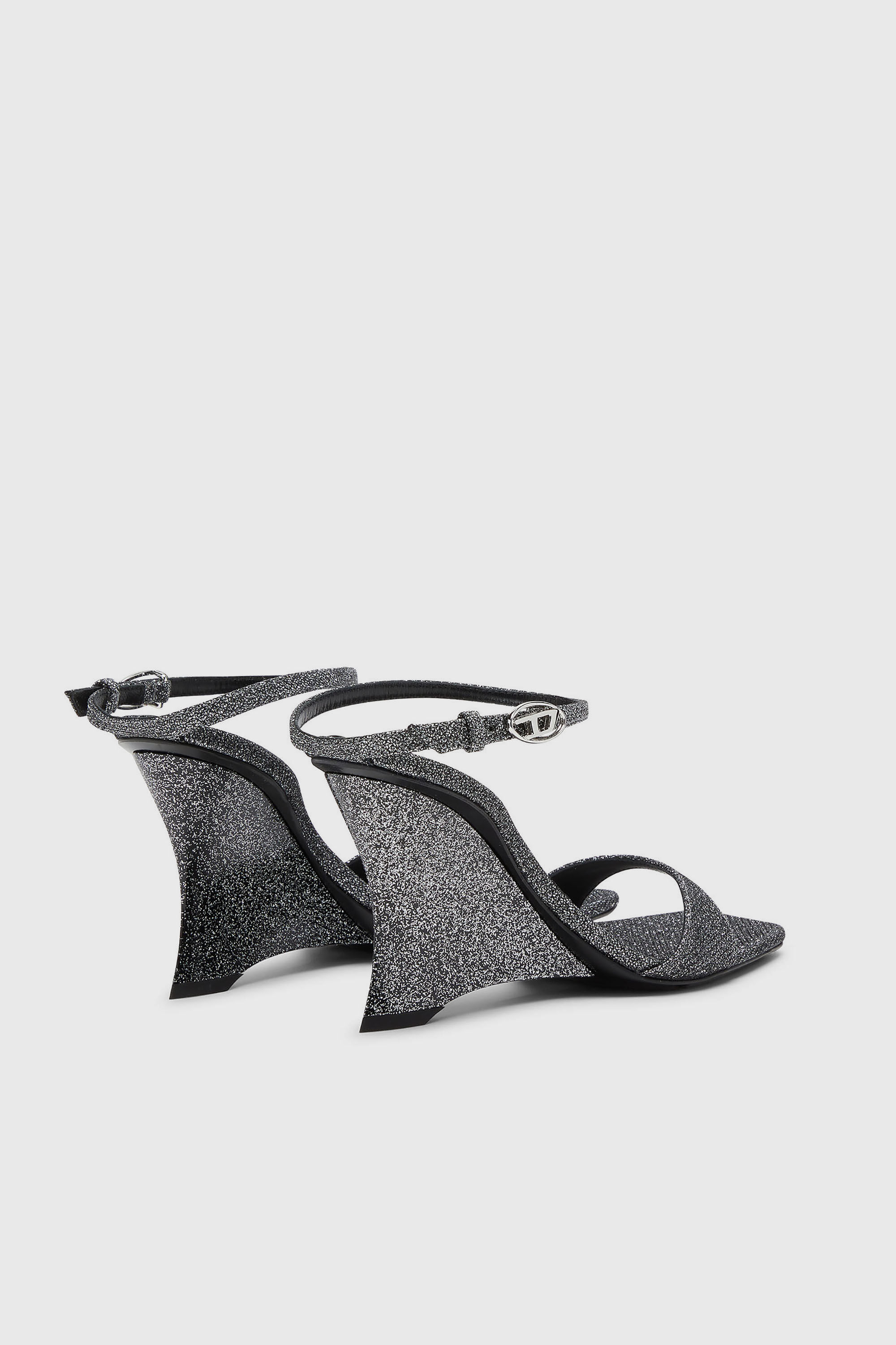 Diesel - D-AMBER SANDAL WEDGE, Woman's D-Amber-Wedge sandals in Lurex fabric in Silver - 3