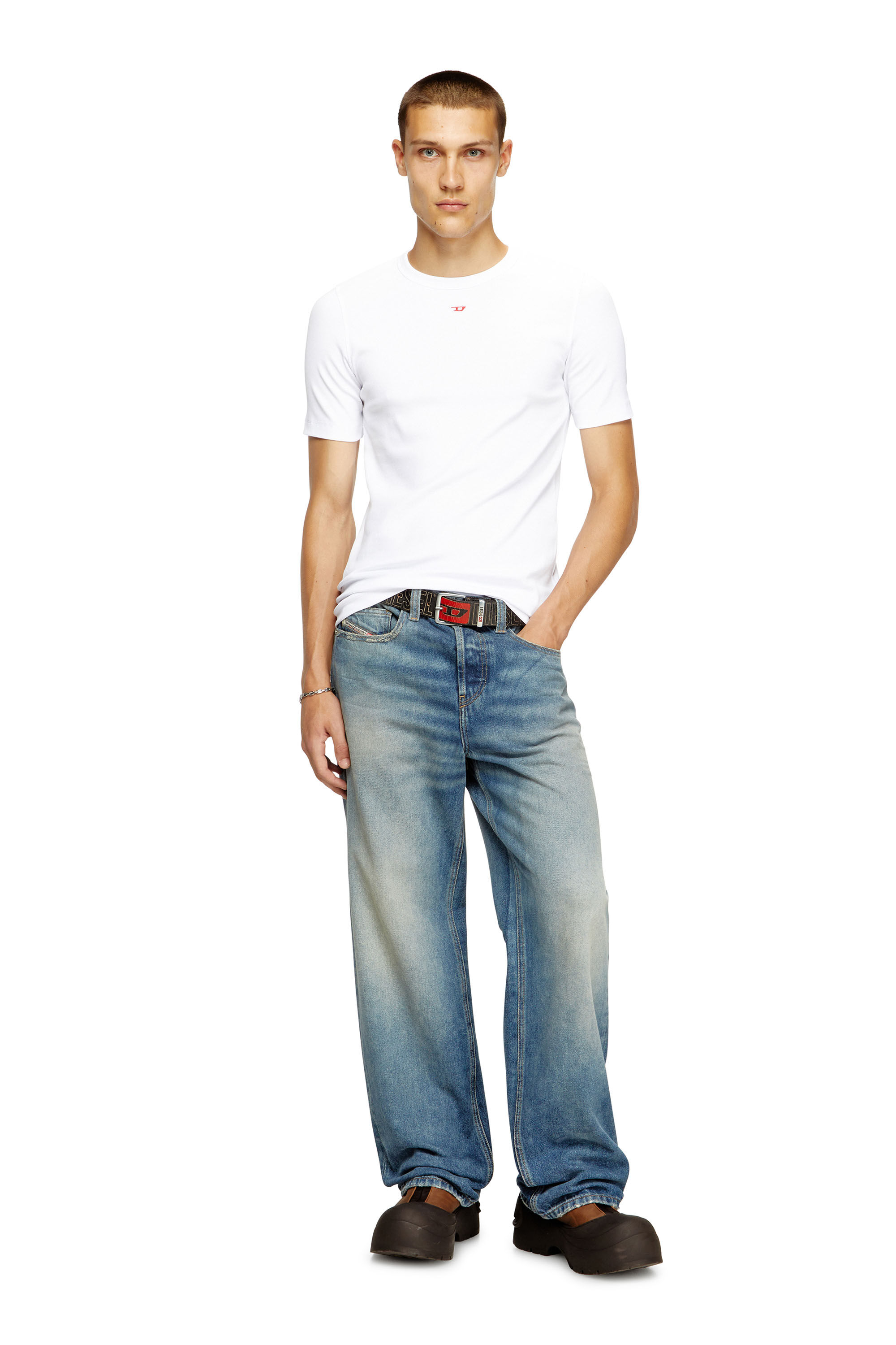 Diesel - D-RIBBER-N, Man's T-shirt with D patch in White - 1