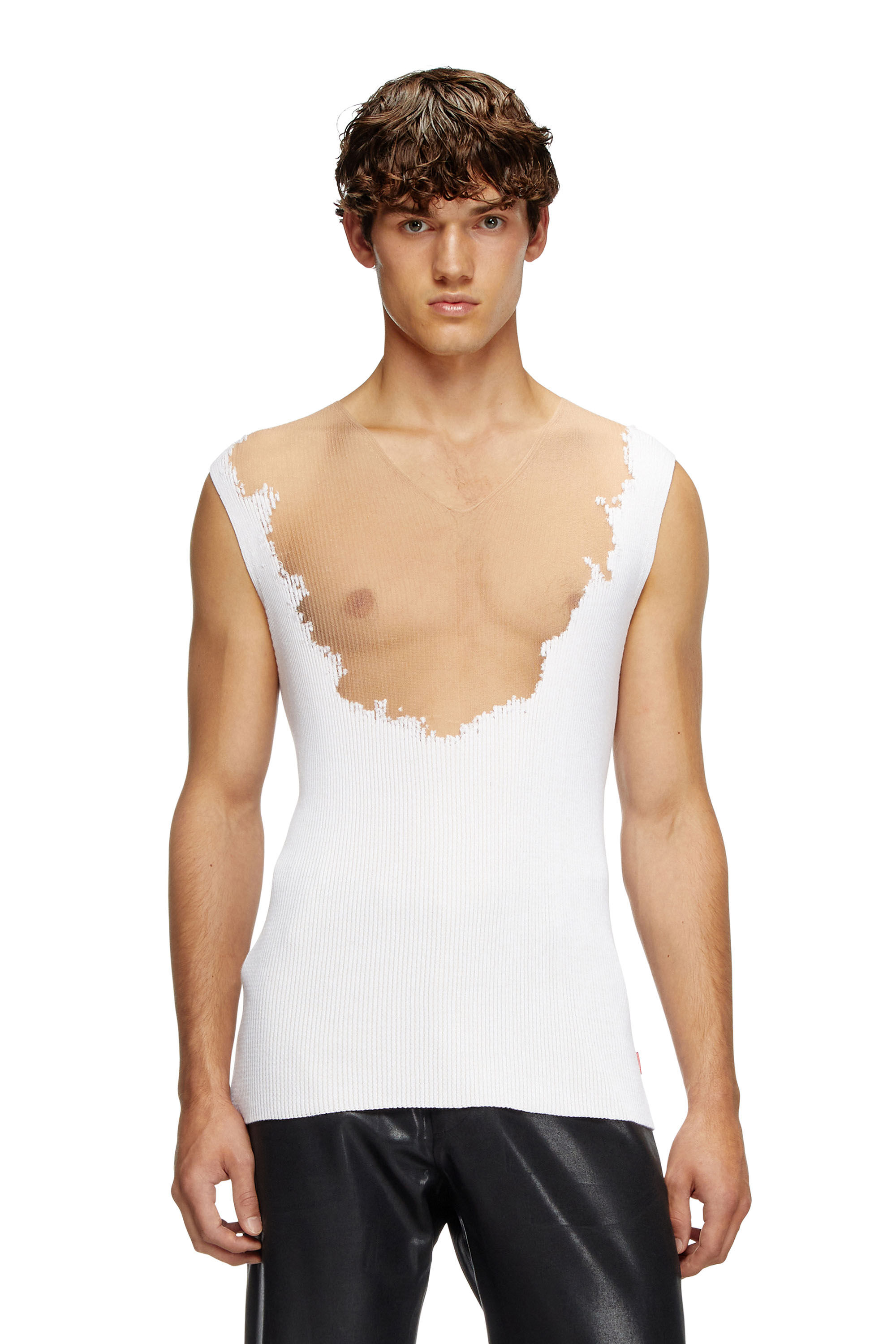 Diesel - K-ORAZIO, Man's Knit tank top with devoré sweat stains in White - 3