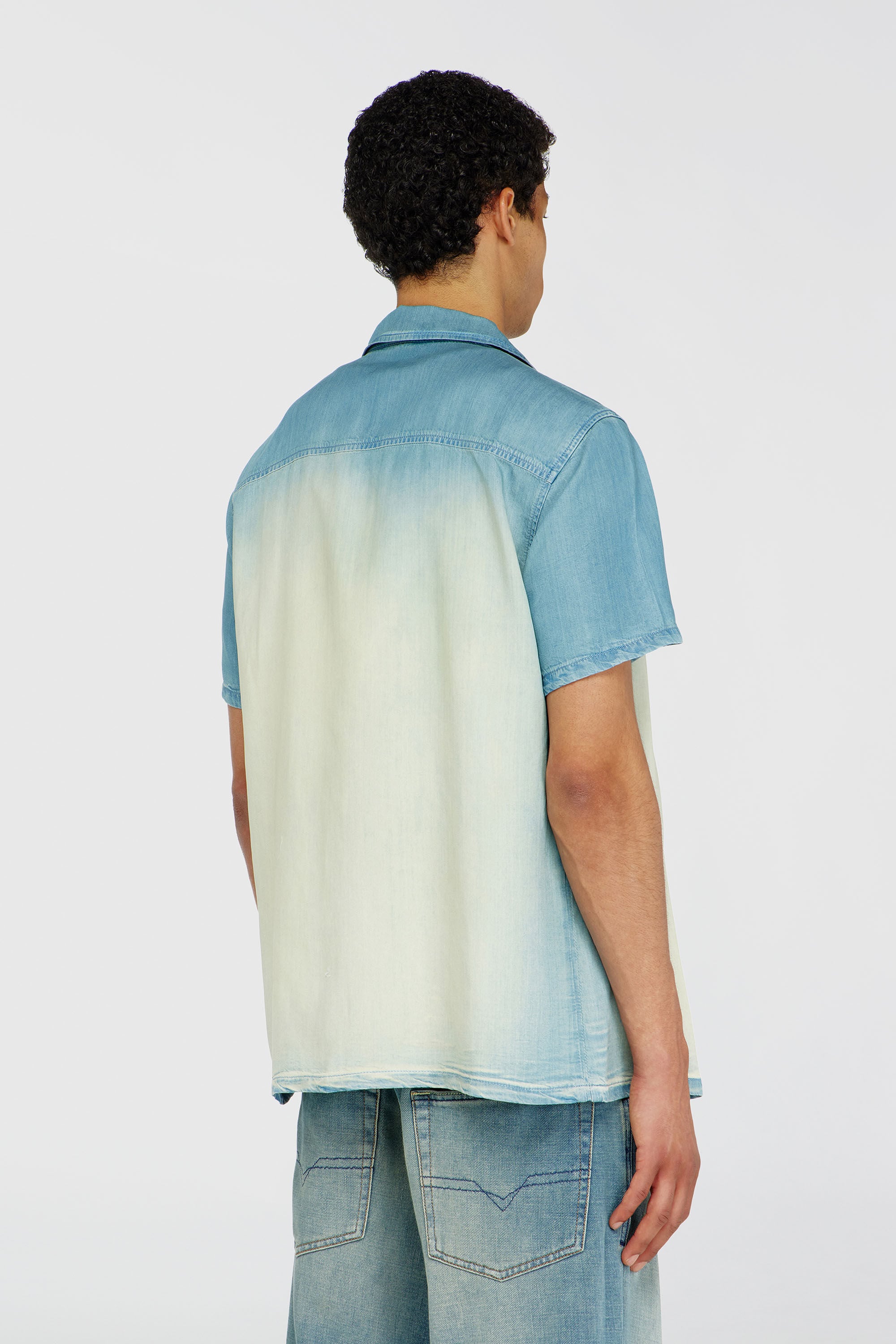 Diesel - D-CLARIVO-S, Man's Short-sleeve shirt in fluid overdyed denim in Light Blue - 4