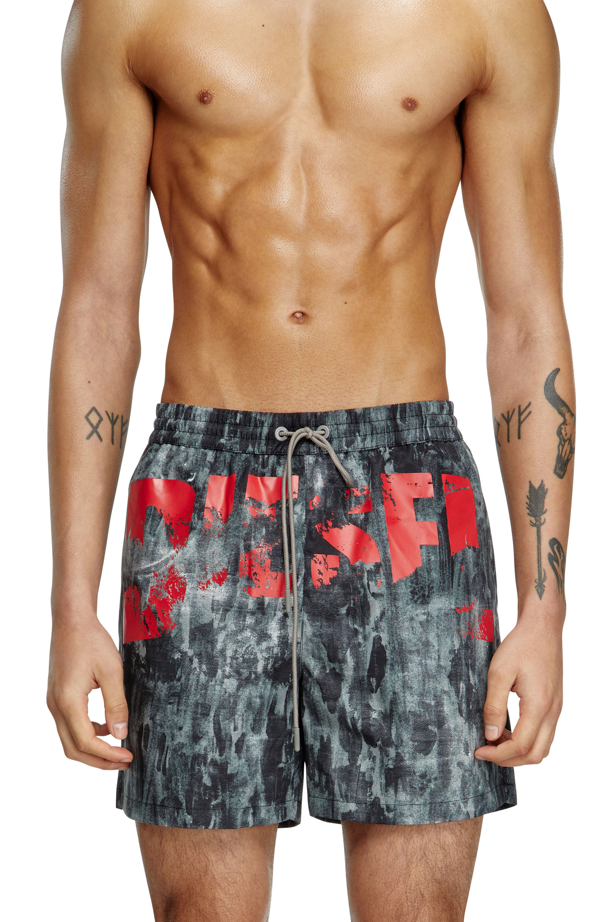 Diesel - RIO-41-D-POP, Man's Mid-length swim shorts with graphic print in Black - 1