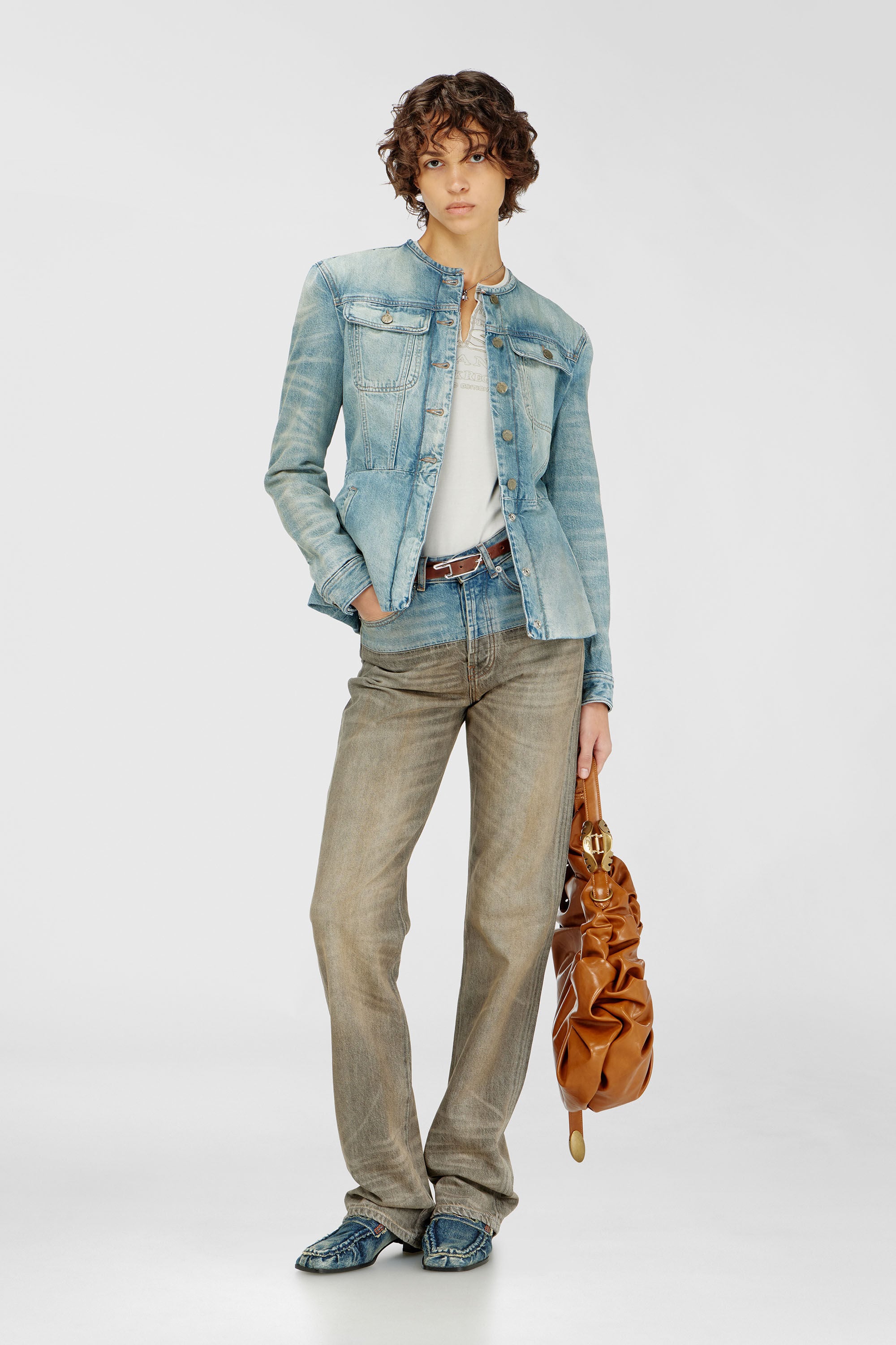 Diesel - DE-CALION-S1, Woman's Collarless denim jacket in Light Blue - 1