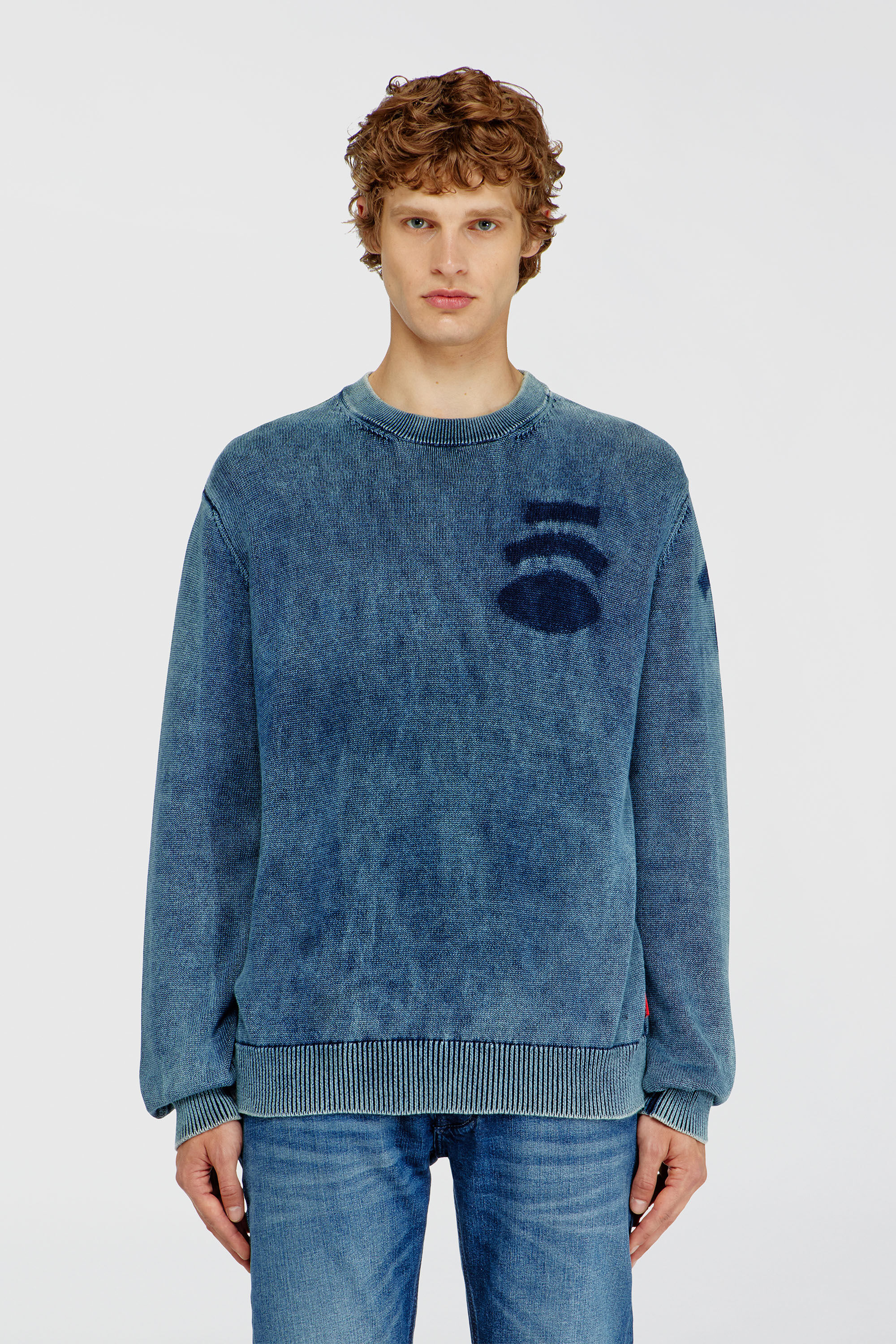 Diesel - K-PERNE, Man's Denim-look jumper with patch effects in Medium blue - 3
