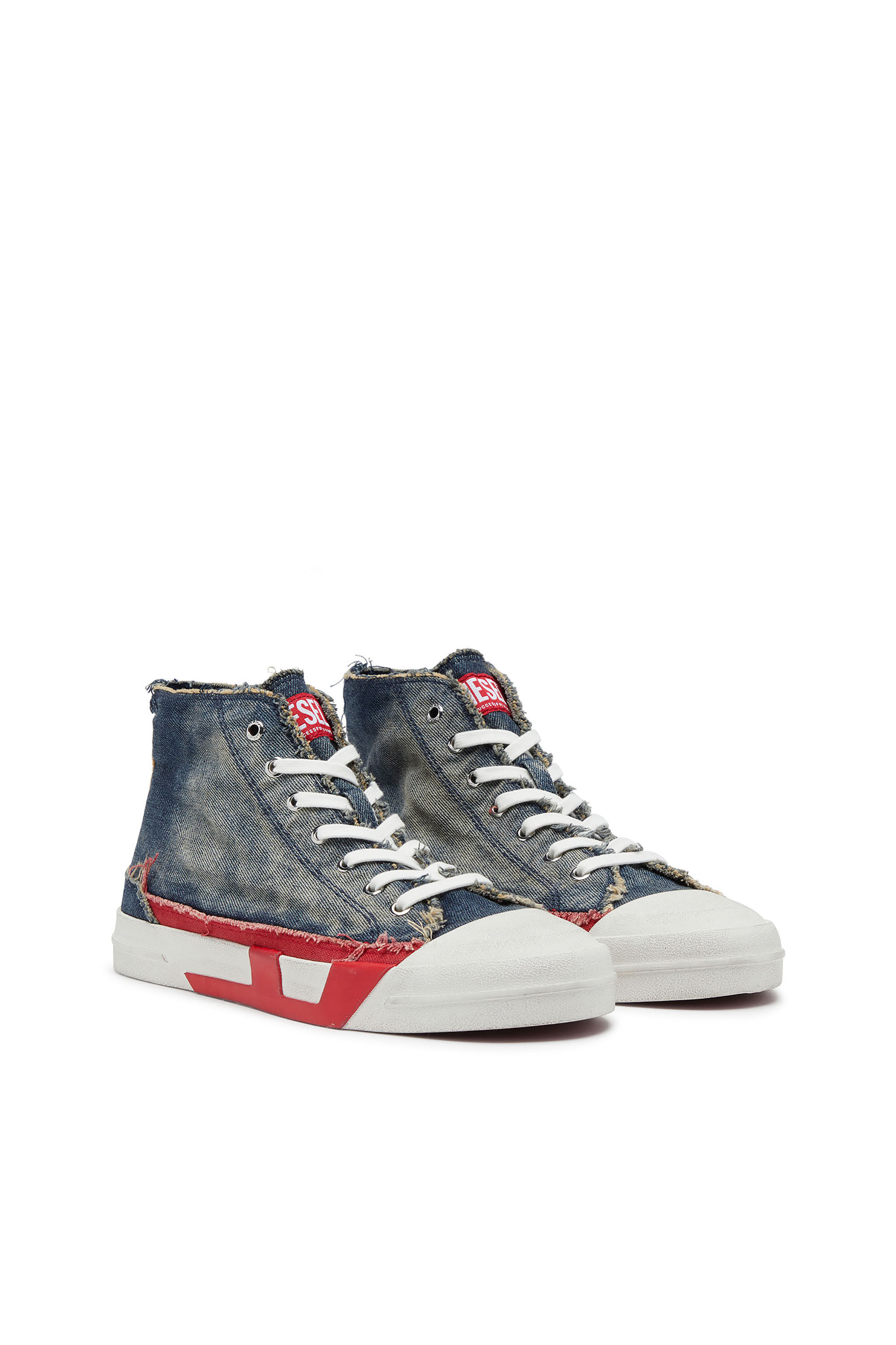 Diesel - S-D-VERSE MID II, Man's D-Verse-High-top sneakers in denim with D logo in Blue/Red - 2