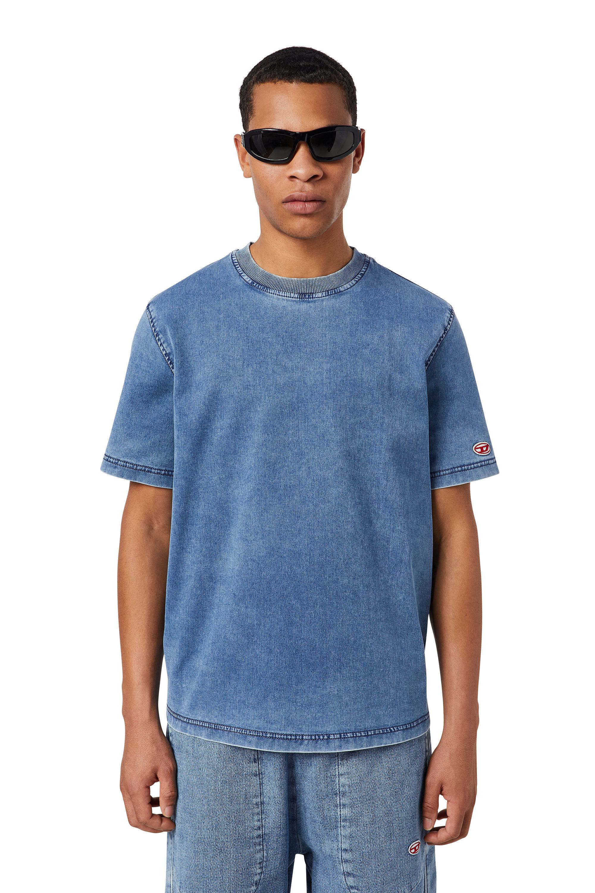 Diesel - D-BIGGOR TRACK DENIM T-SHIRT, Light Blue - Image 3