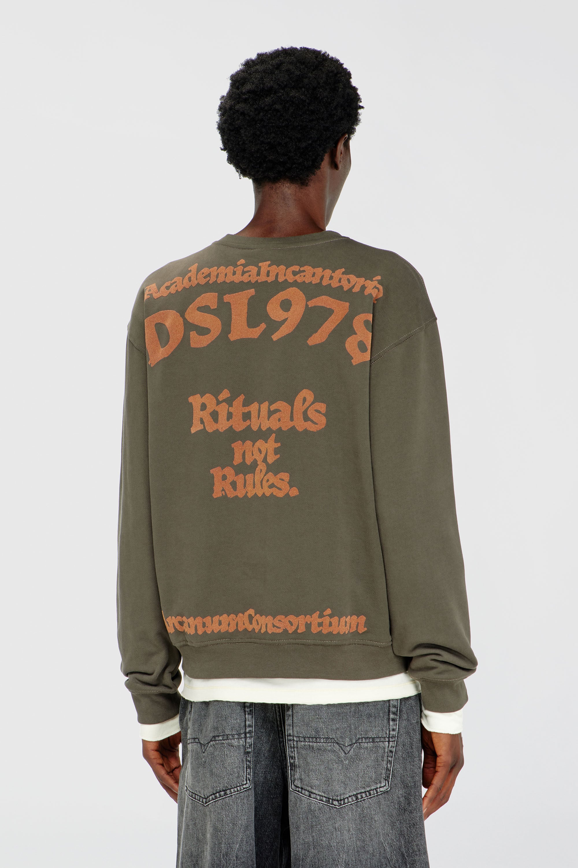 Diesel - S-NORM-AA4, Man's Sweatshirt with embroidery and flock print in Military Green - 4