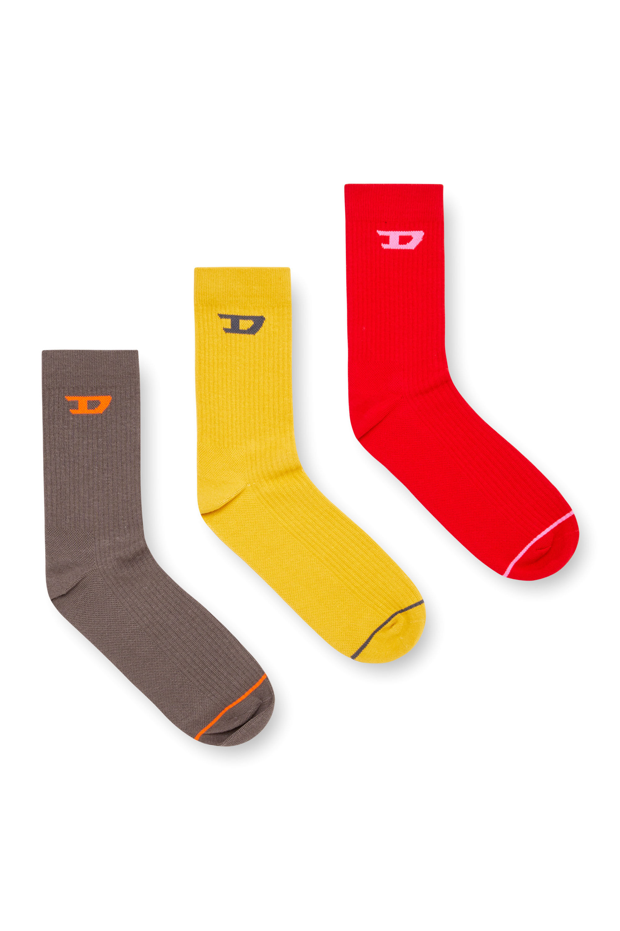 Diesel - SKM-D-TENNIS-CREW-17,5, Man's Three-pack ribbed socks with D logo in Orange/Yellow - 1
