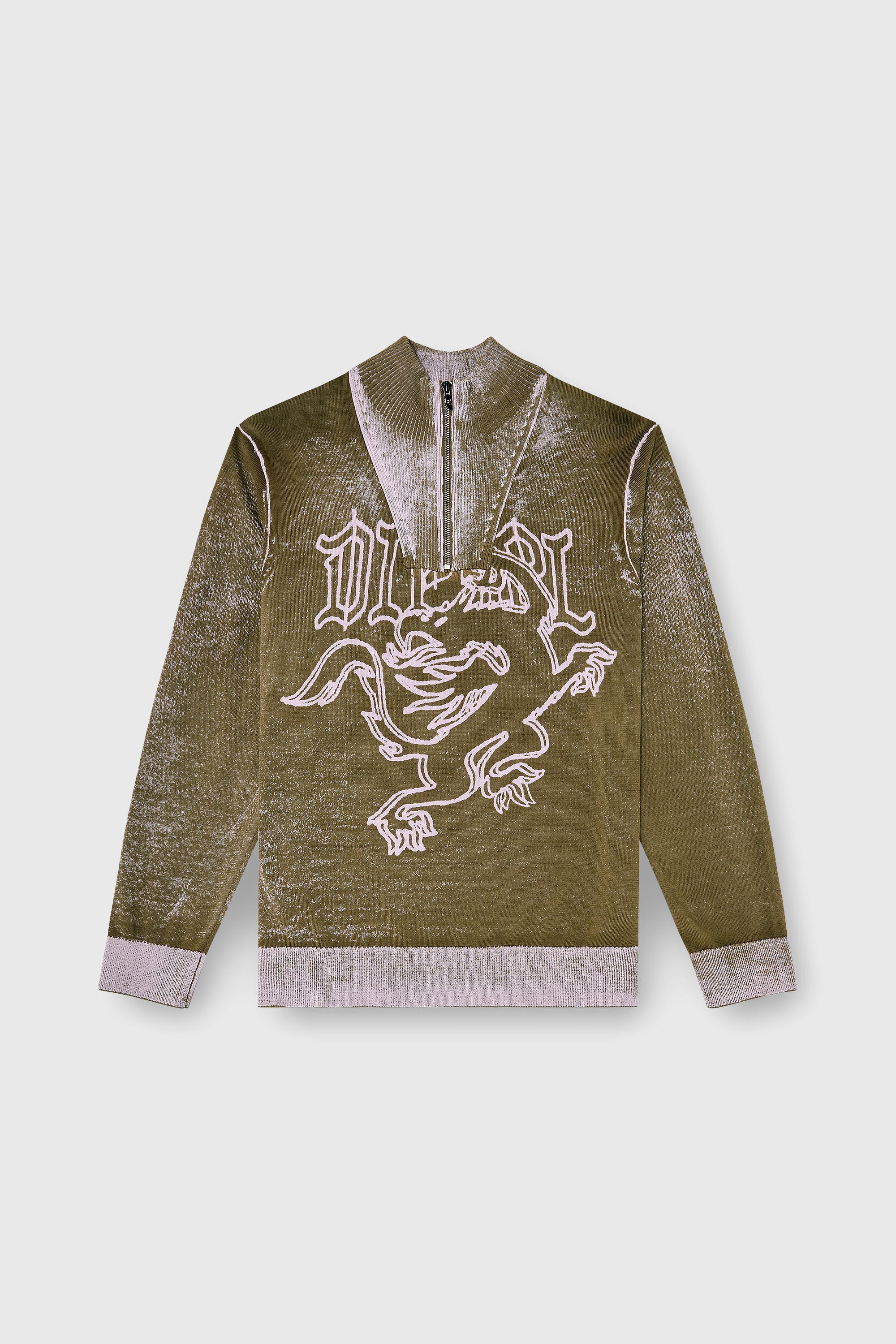 Diesel - K-LAUTARE, Man's Treated half-zip jumper with griffin motif in Military Green - 2