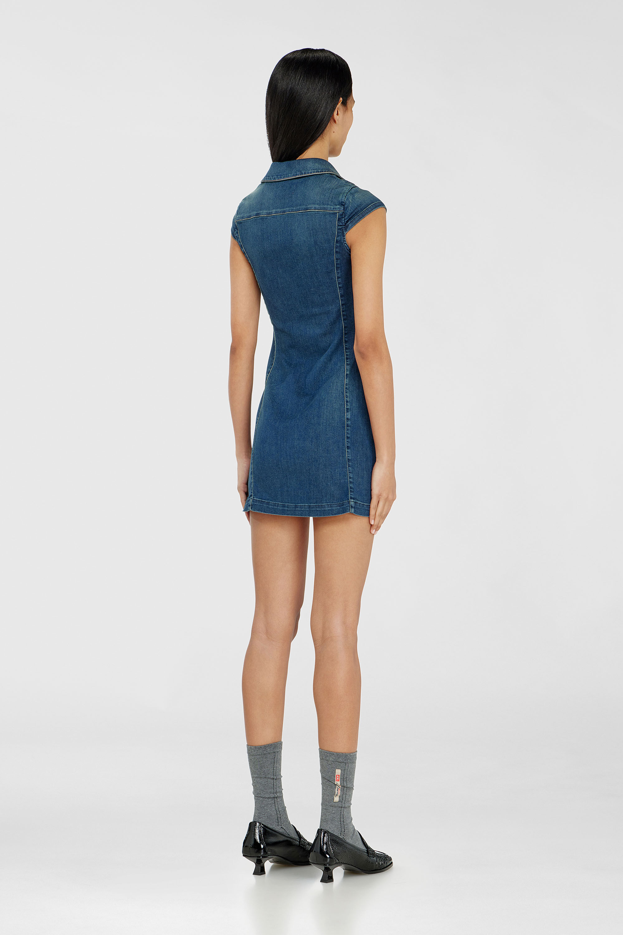 Diesel - DE-LORVYN-S, Woman's Denim shirt dress with full zip in Medium blue - 4