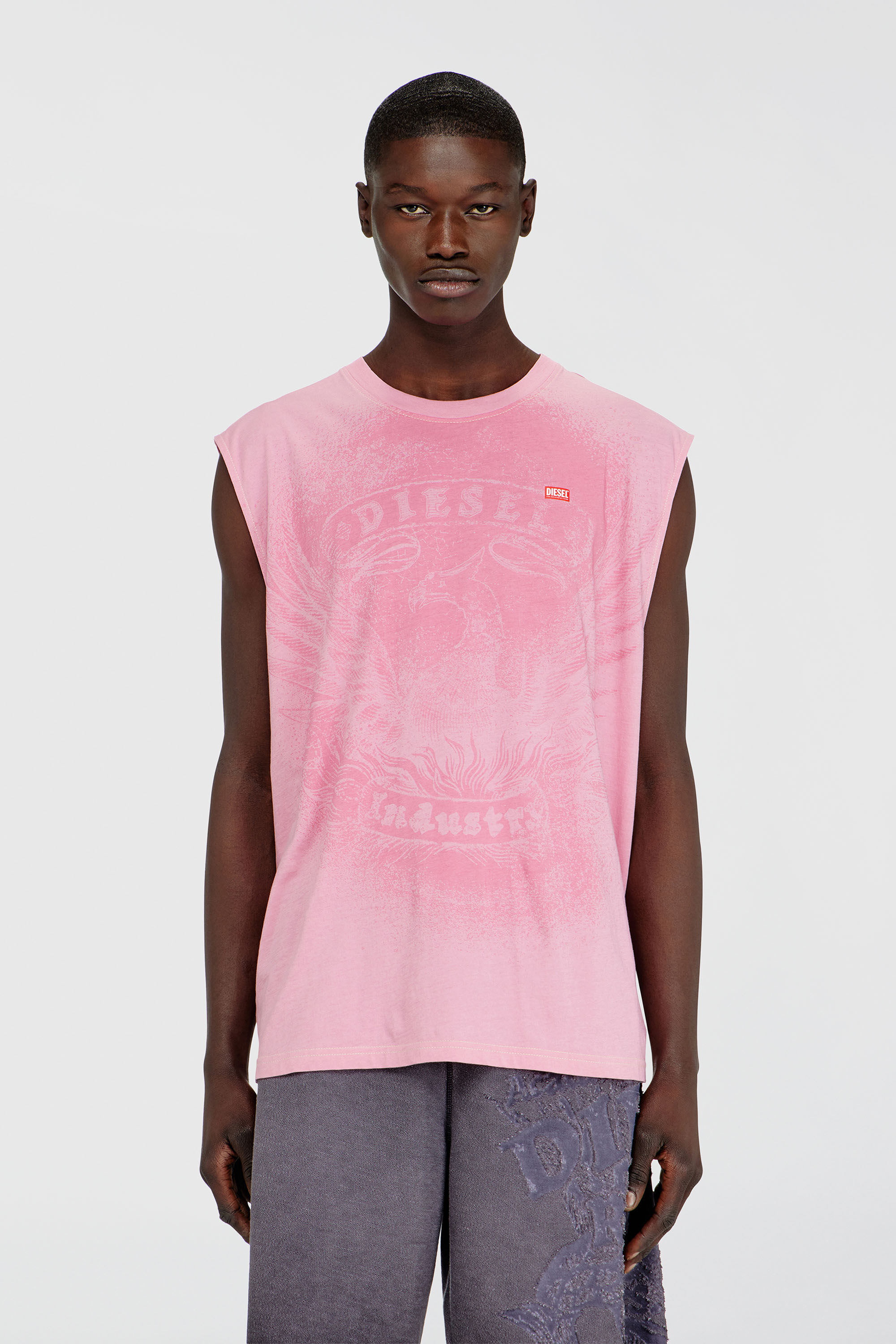 Diesel - T-BOXT-SL-NOTCH, Man's Sleeveless top in cotton with tonal graphic in Pink - 3