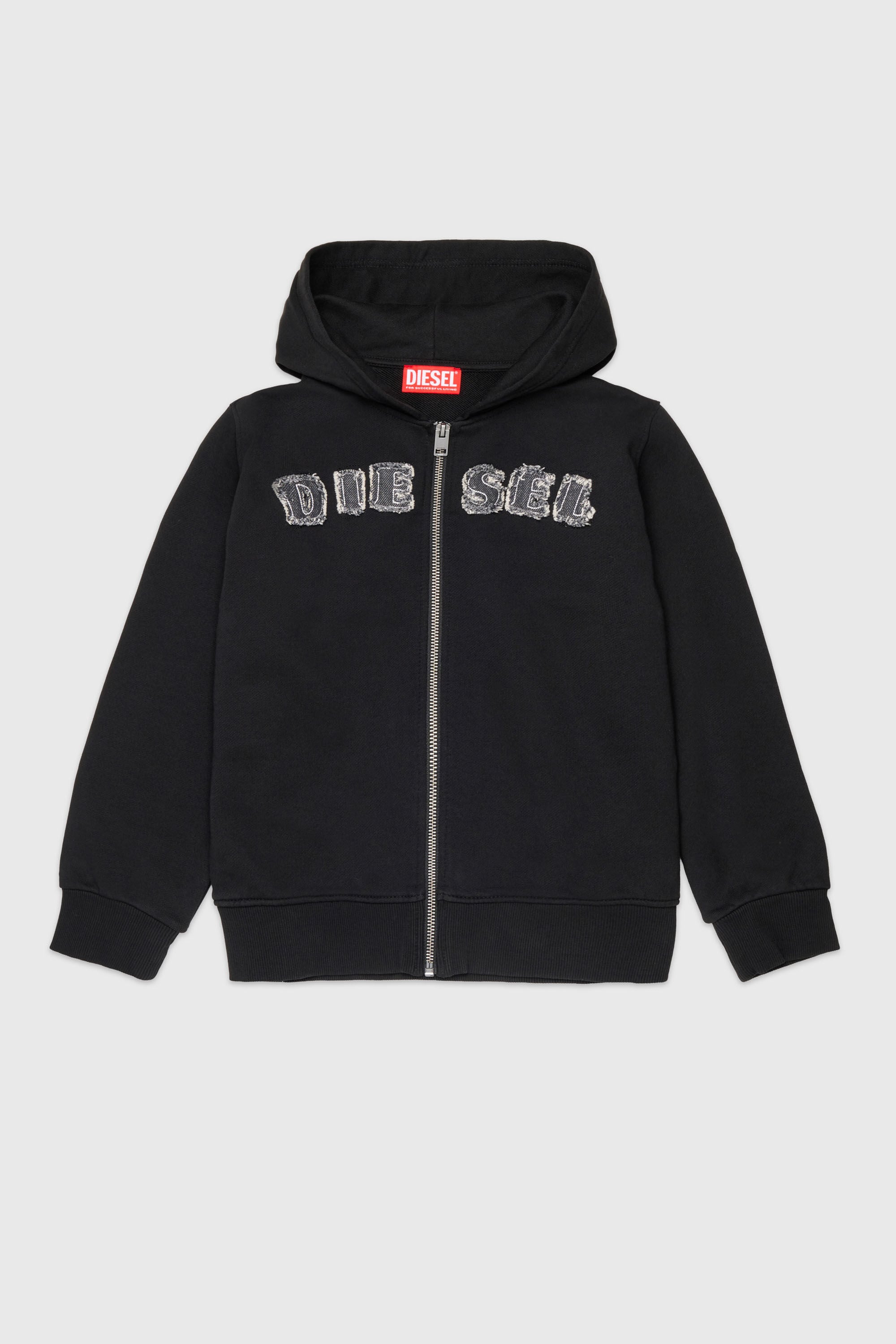 Diesel - SJEANSHOOD OVER, Man's Zip-up hoodie with frayed logo letters in null - 1