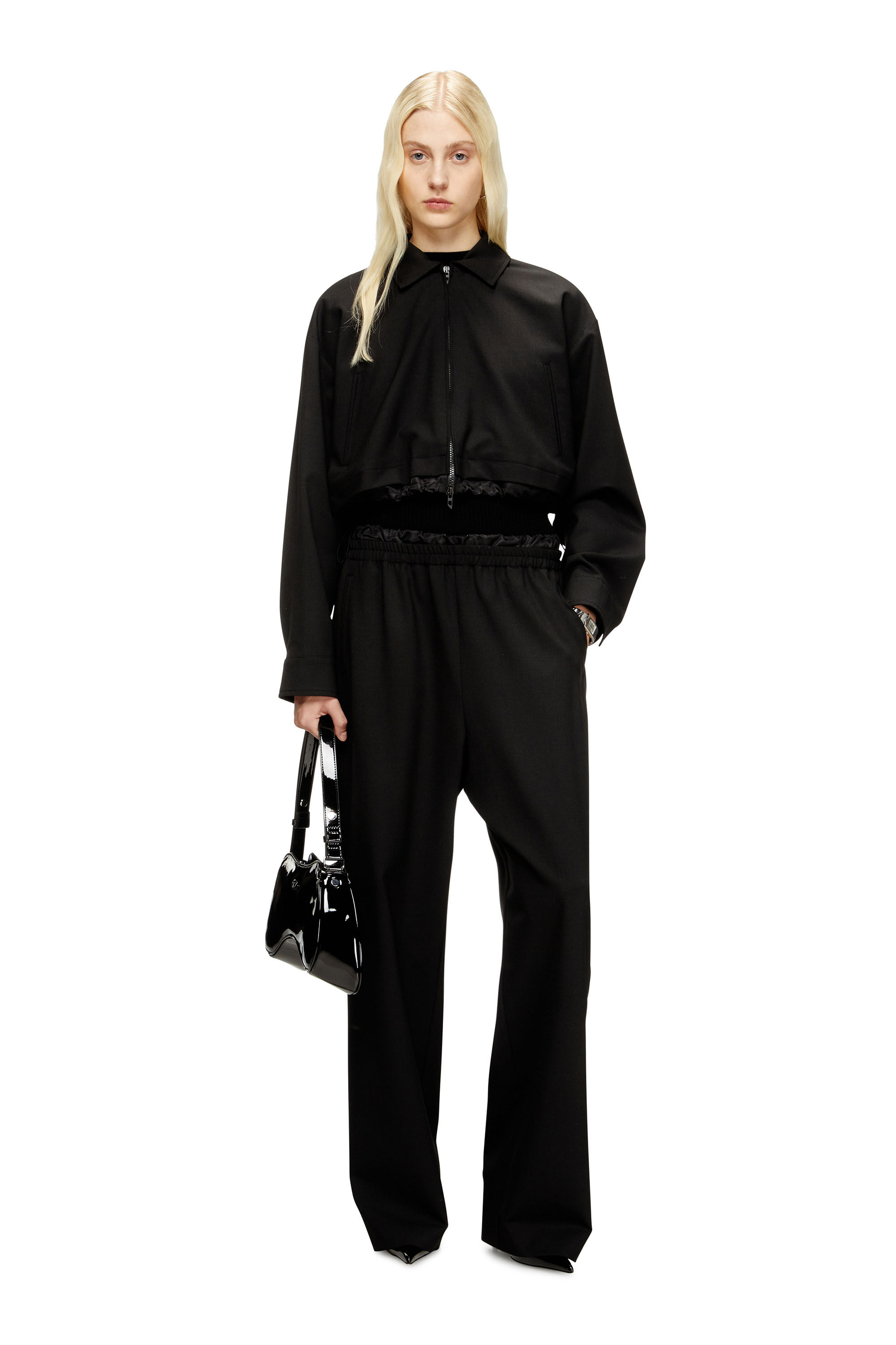 Diesel - J-TING-FEM-R2, Woman's Cropped jacket in tailoring fabric and nylon in Black - 1