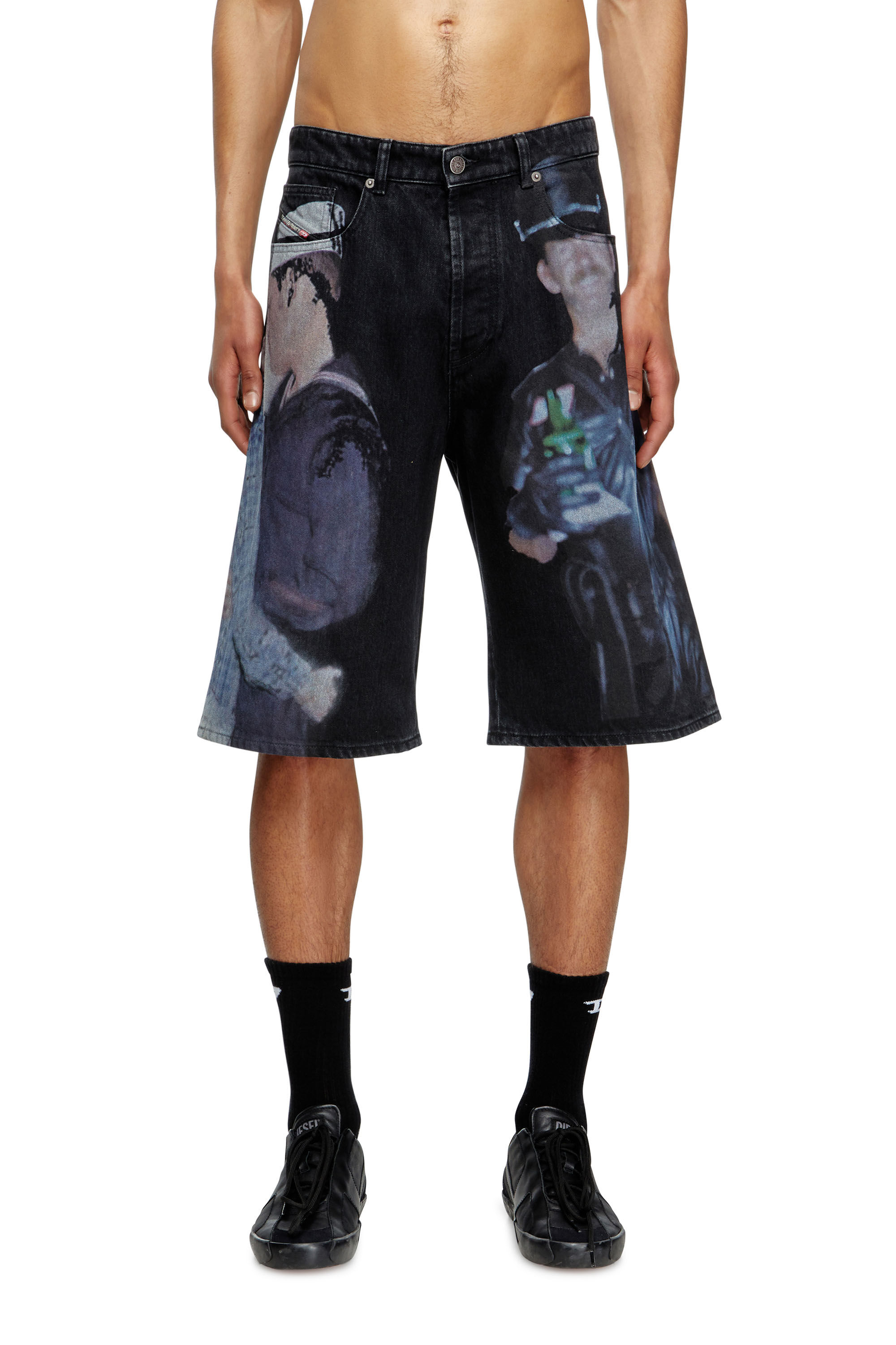 Diesel - PR-D-RIXFORD-S, Unisex's Denim shorts with multicolour print in Black - 3