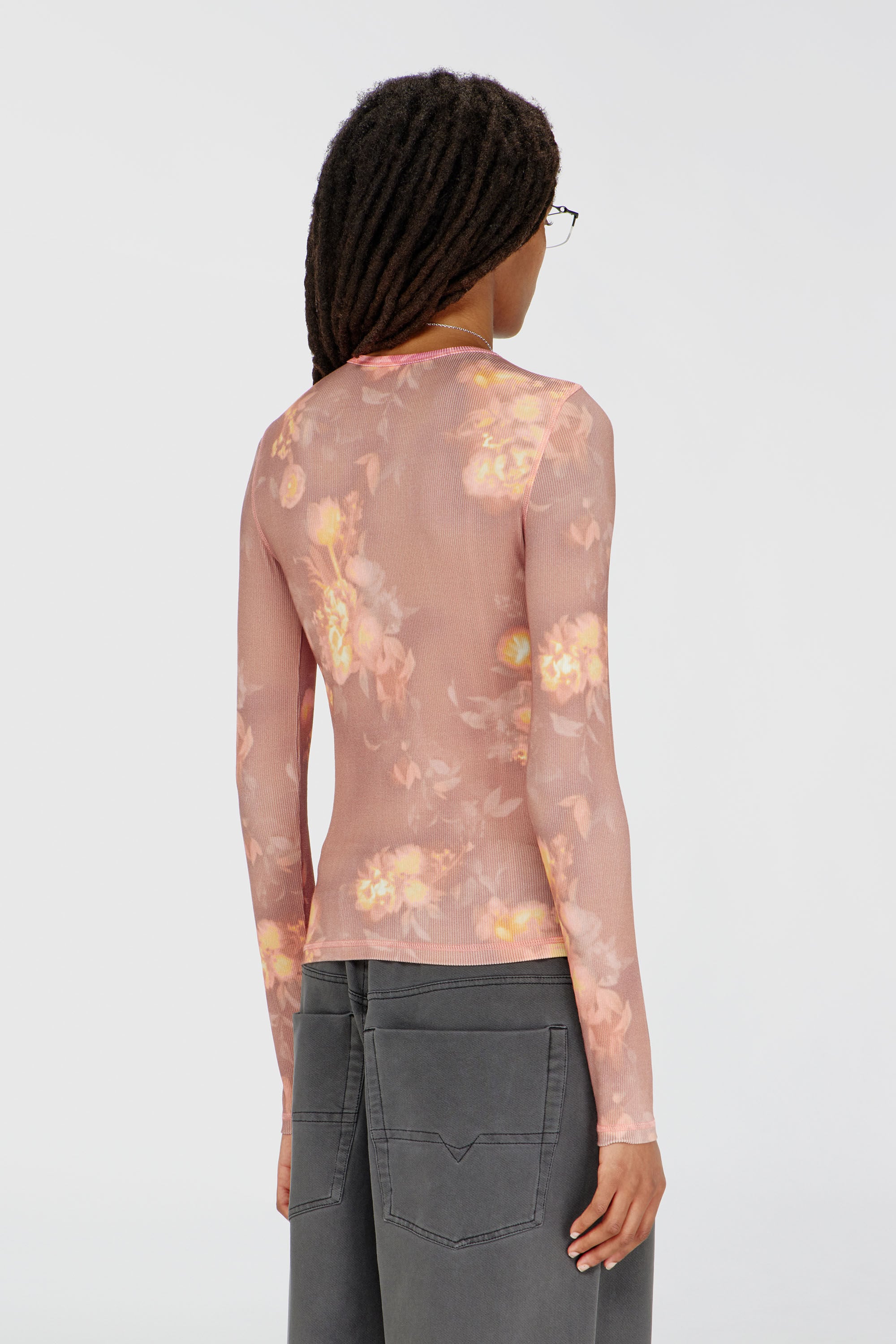Diesel - T-MOKY-LS, Woman's Top in floral-print ribbed jersey in Pink - 4