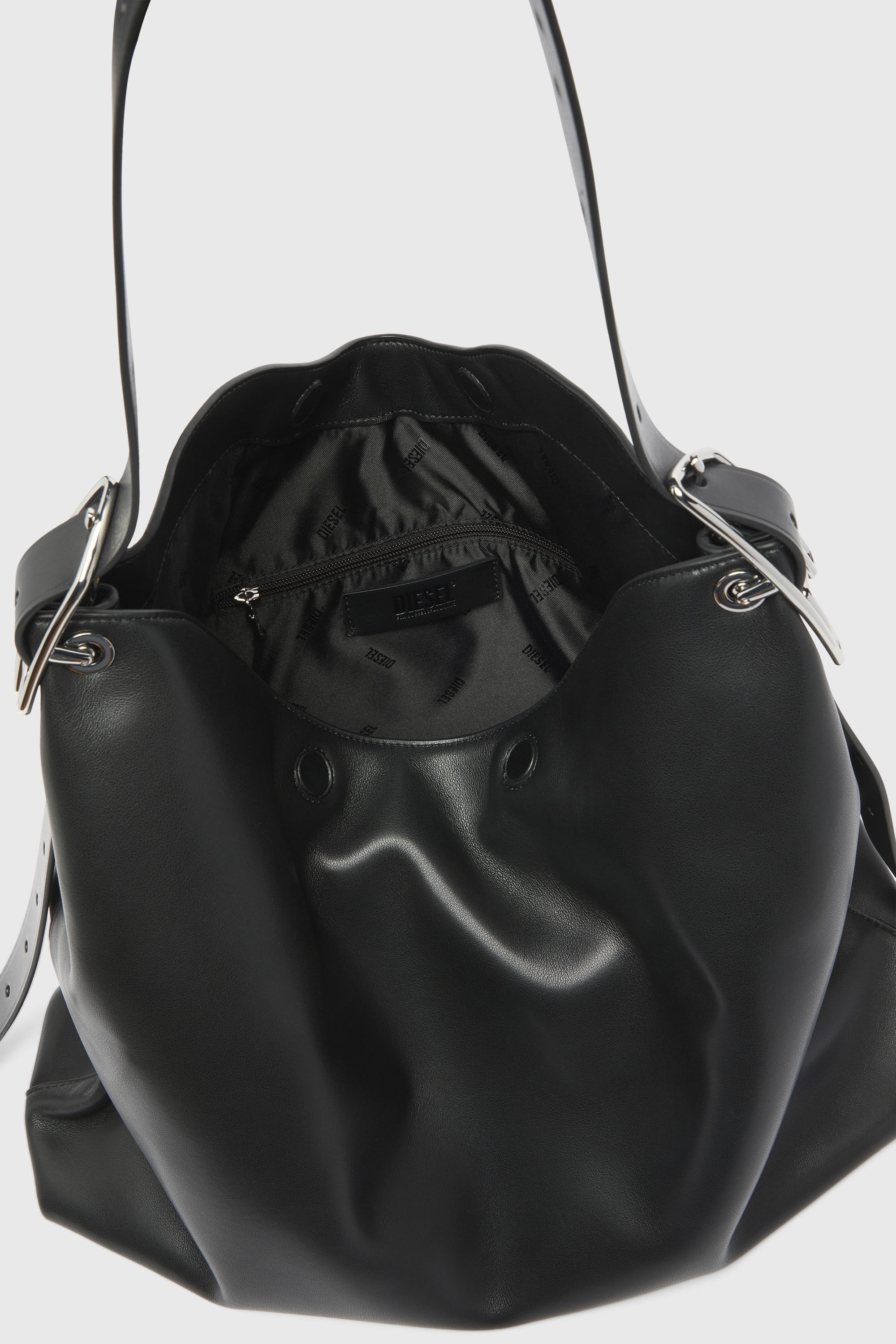Diesel - D-LINE HOBO L, Woman's D-Line-Leather hobo bag in Black - 6