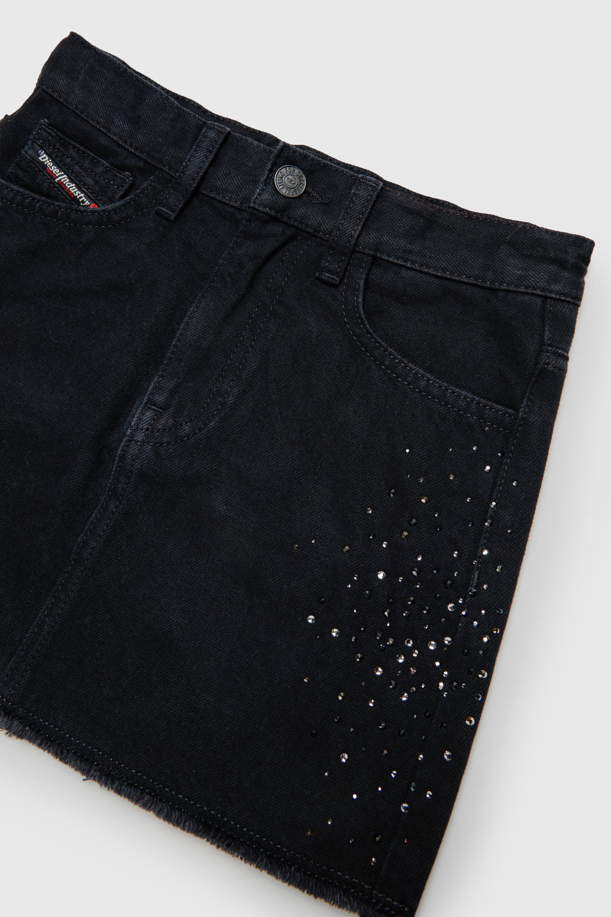 Diesel - GIANNA-SP, Woman's Frayed denim mini skirt with rhinestones in Black/Dark grey - 3