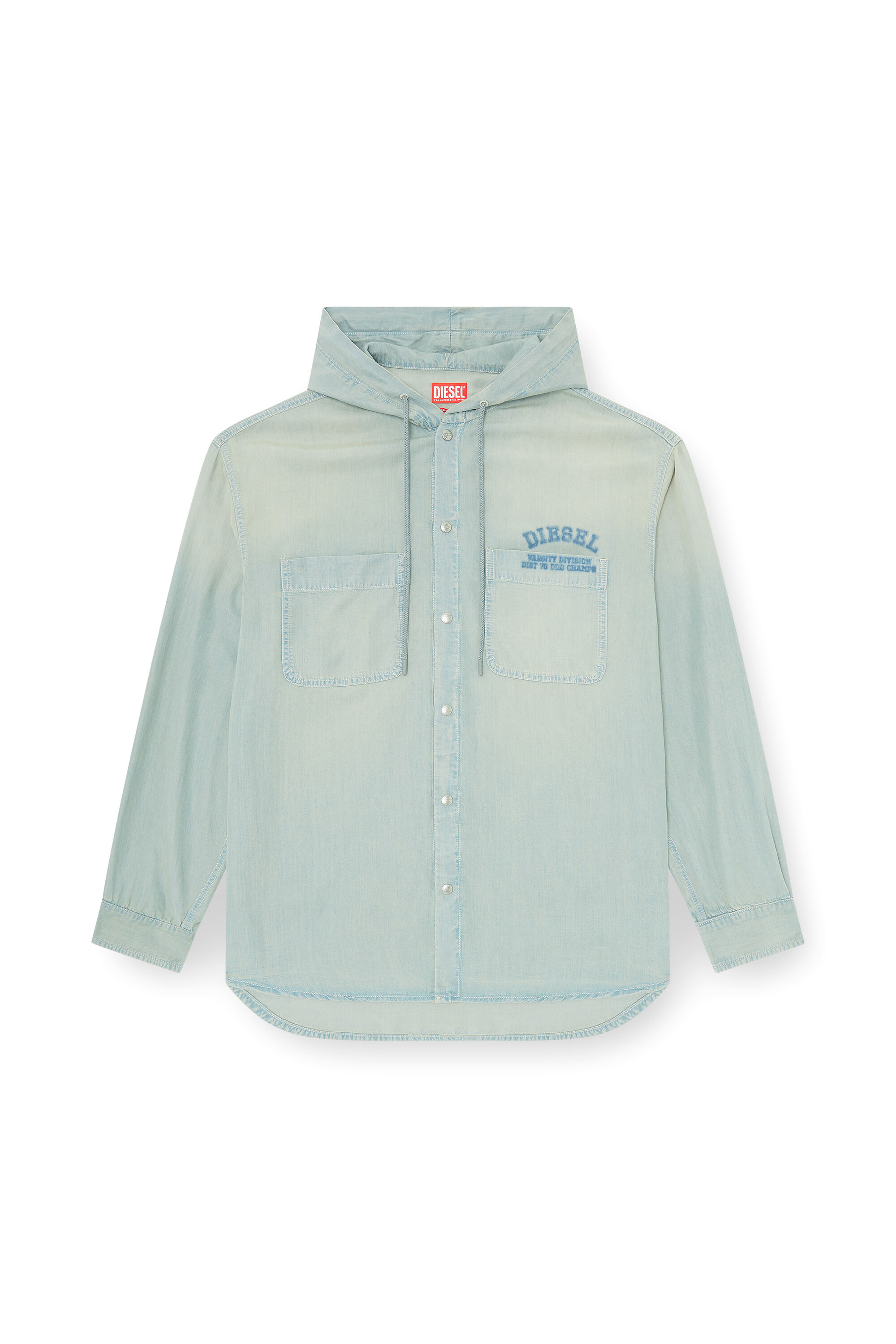 Diesel - D-DEWNY-HOOD-S3, Man's Overshirt in fluid dirt-effect denim in Light Blue - 2