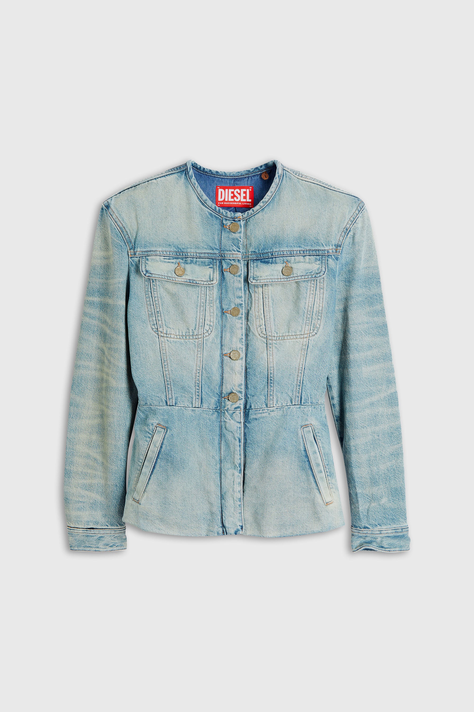 Diesel - DE-CALION-S1, Woman's Collarless denim jacket in Light Blue - 2