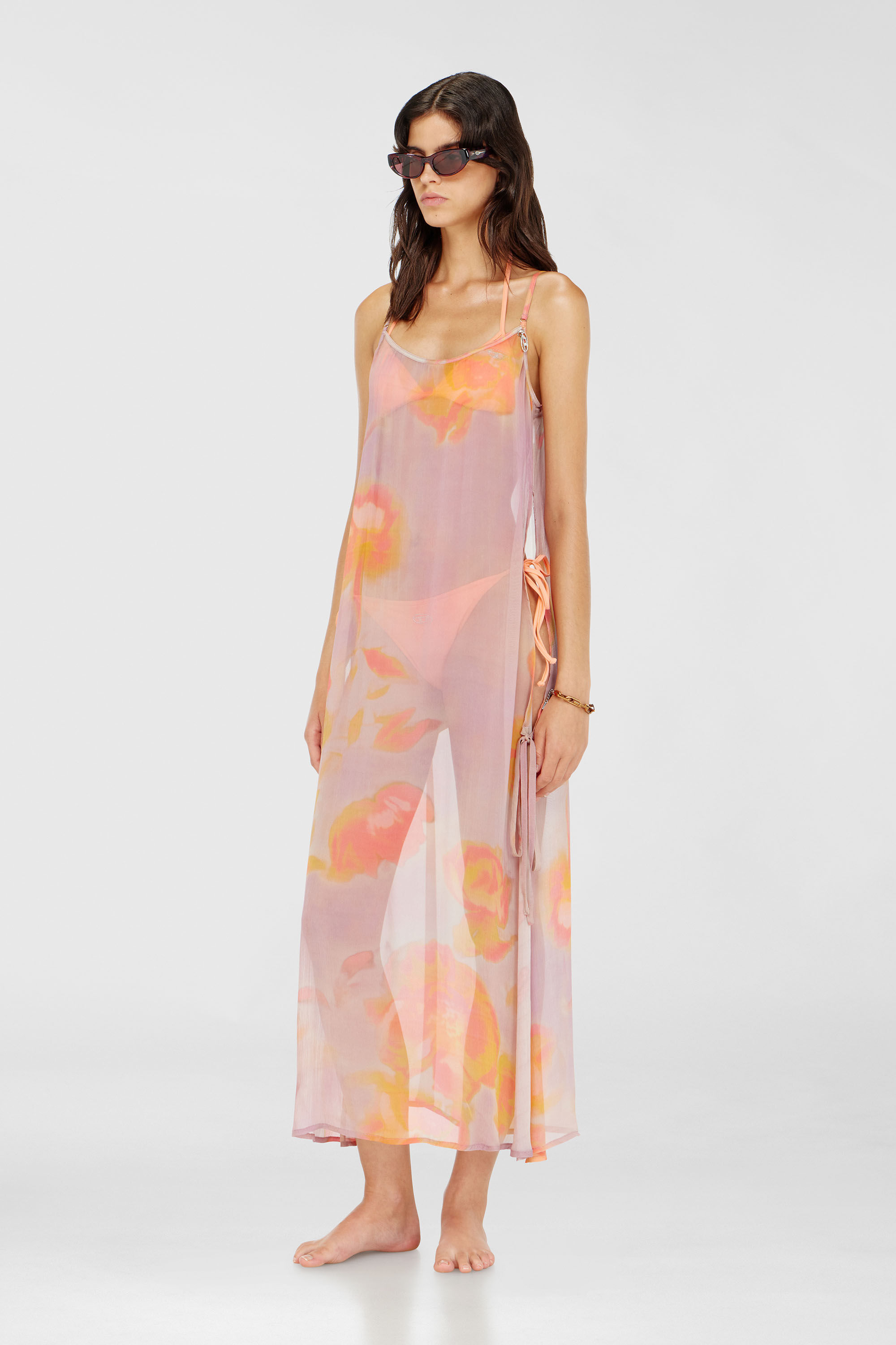 Diesel - VANYA-UTLT, Woman's Beach cover-up dress in floral chiffon in Lilac - 1