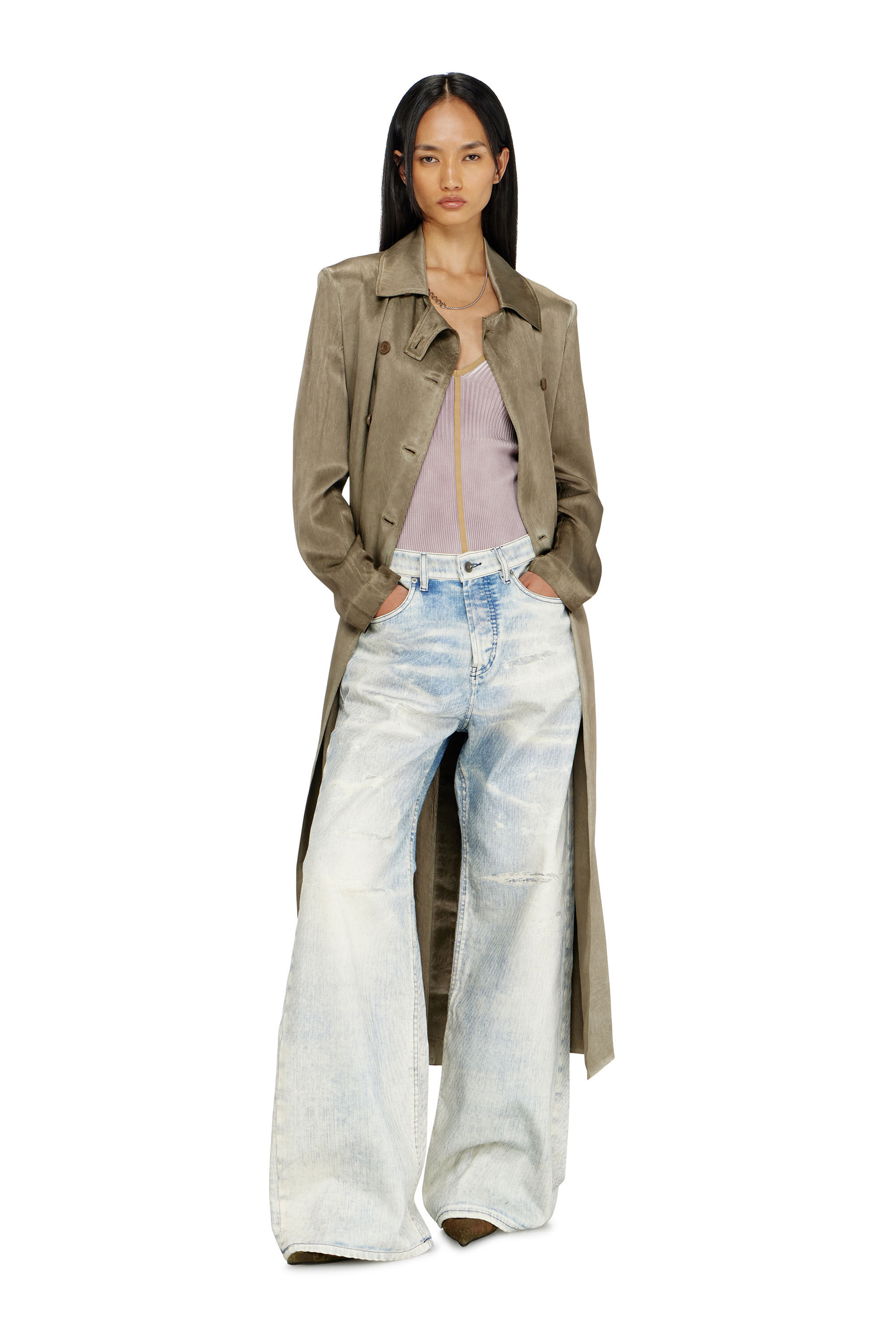 Diesel - G-LADES, Woman's Trench coat in wrinkled satin in null - 3