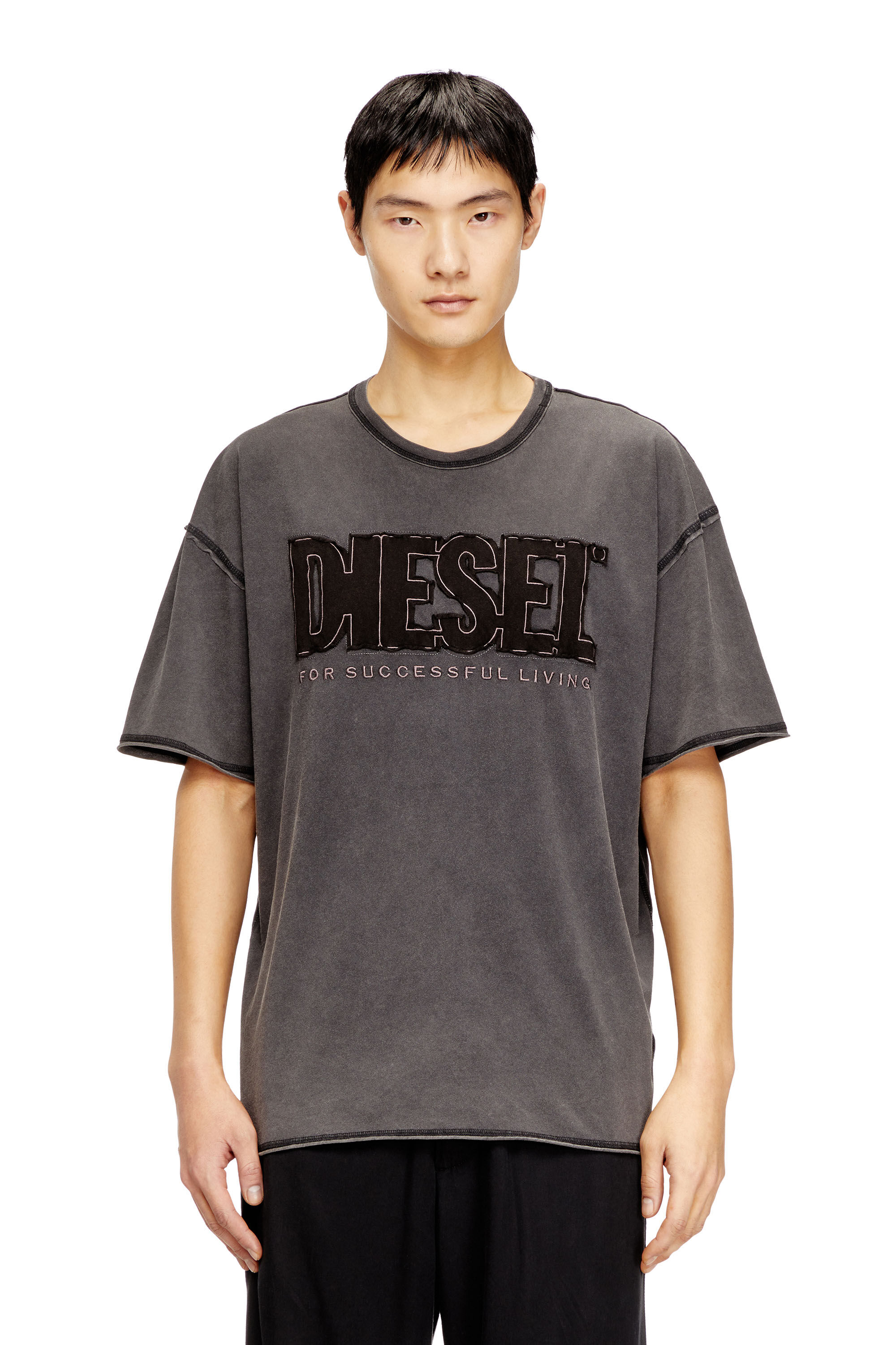 Diesel - T-RAWBOXT, Man's T-shirt with appliqué logo and raw edge in null - 3
