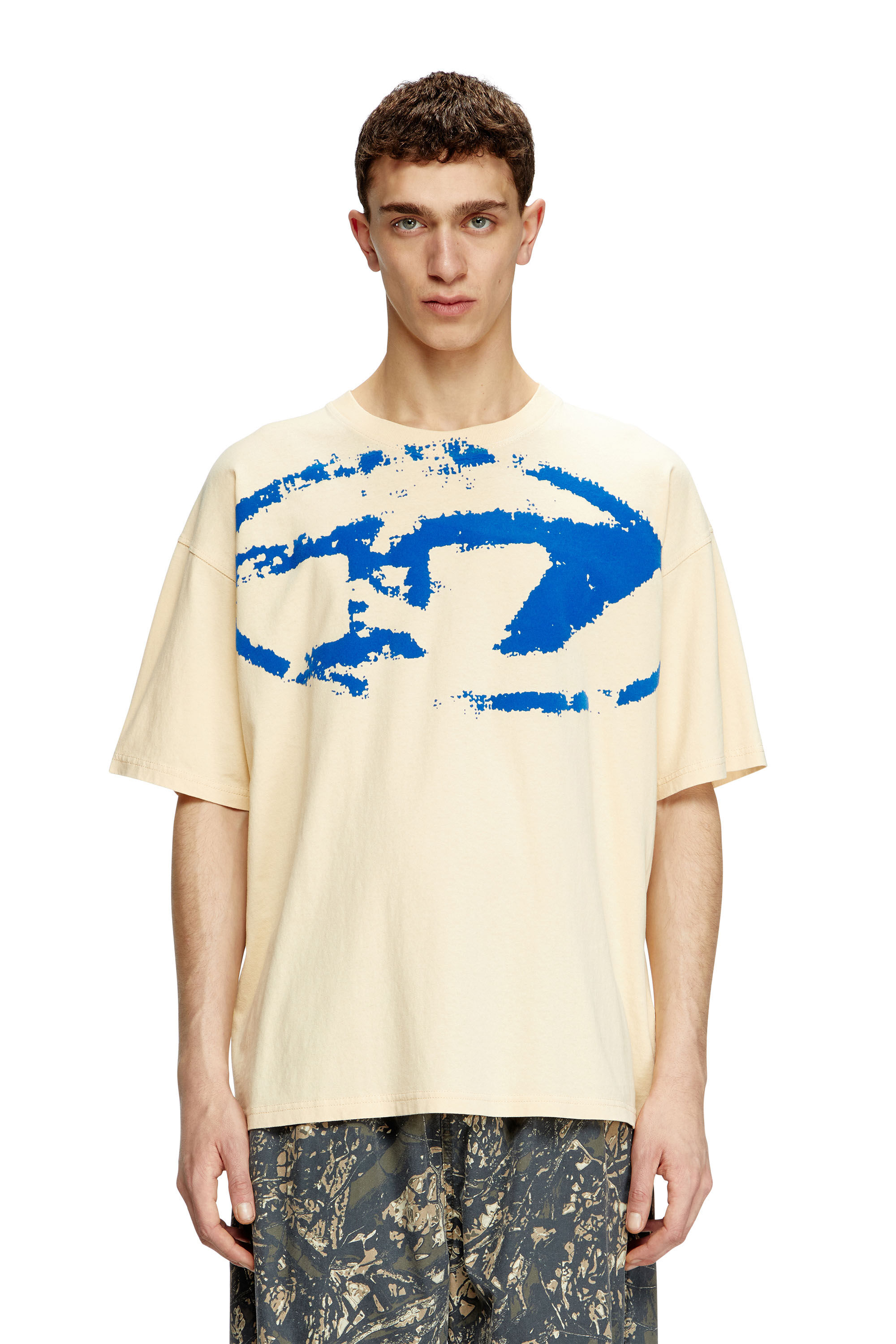 Diesel - T-BOXT-N14, Man's T-shirt with distressed flocked logo in Light Brown - 3