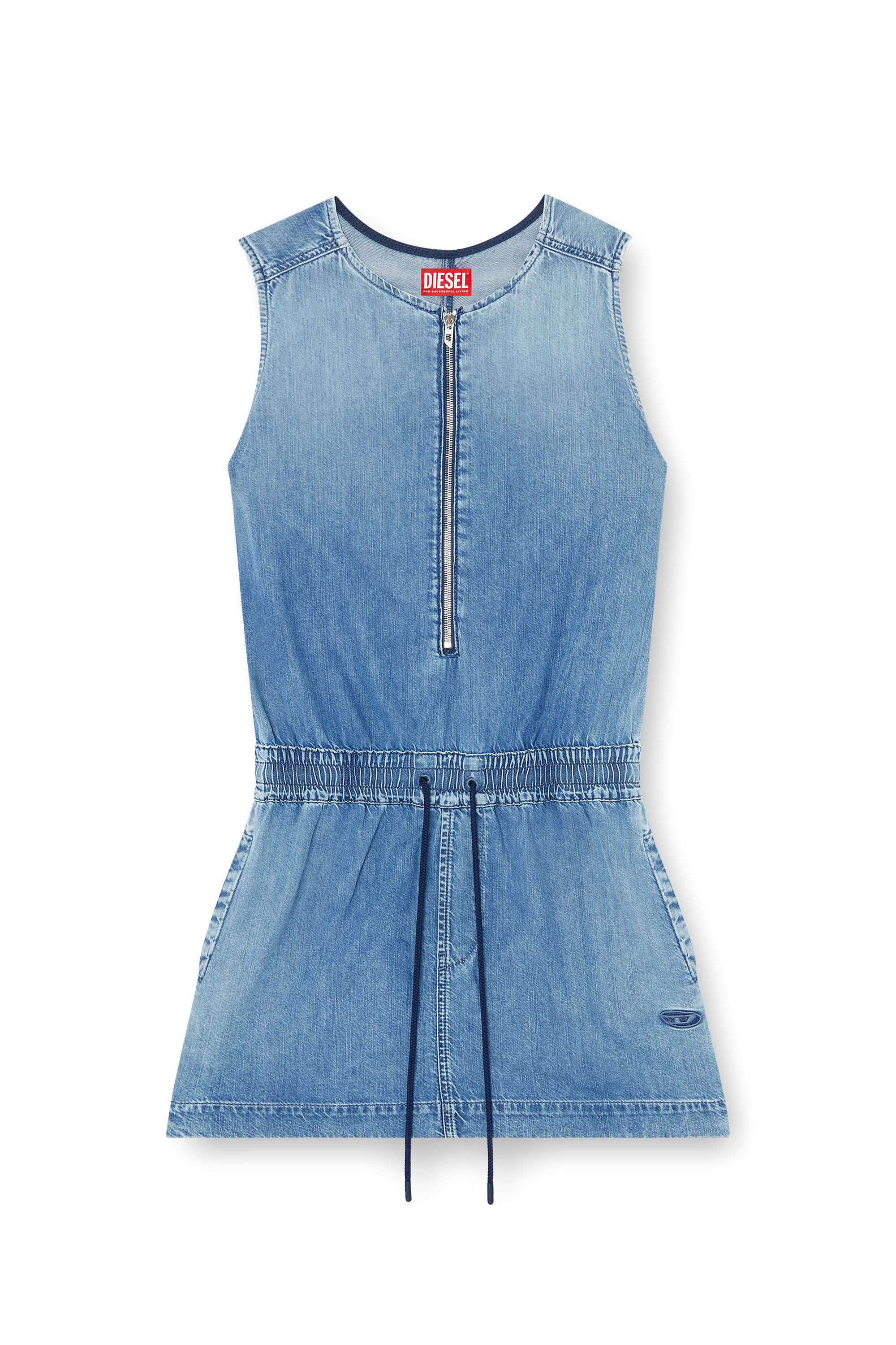 Diesel - DE-SLAM-S, Woman's Fluid denim dress with drawstring waist in Melange Blue - 2