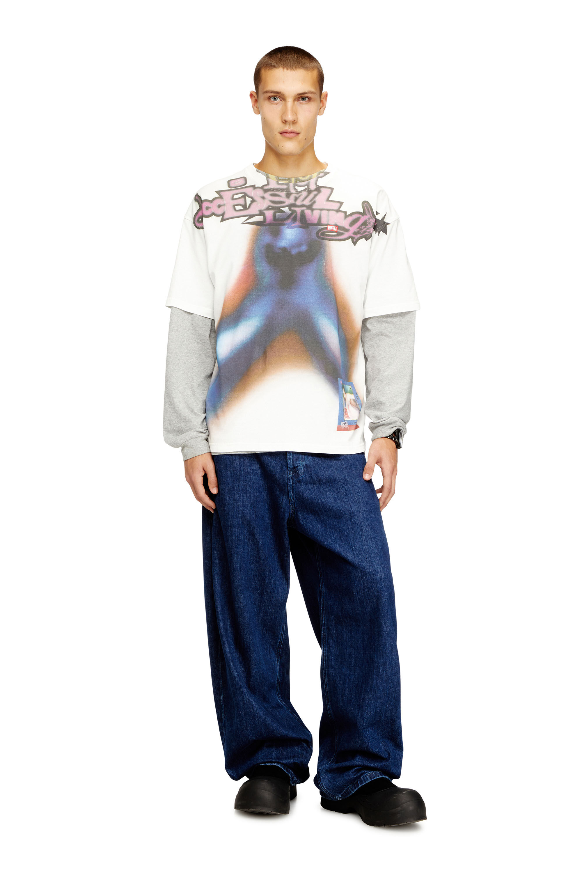 Diesel - T-BOXT-V13, Man's Relaxed cotton T-shirt with digital print in Blue/Orange - 1