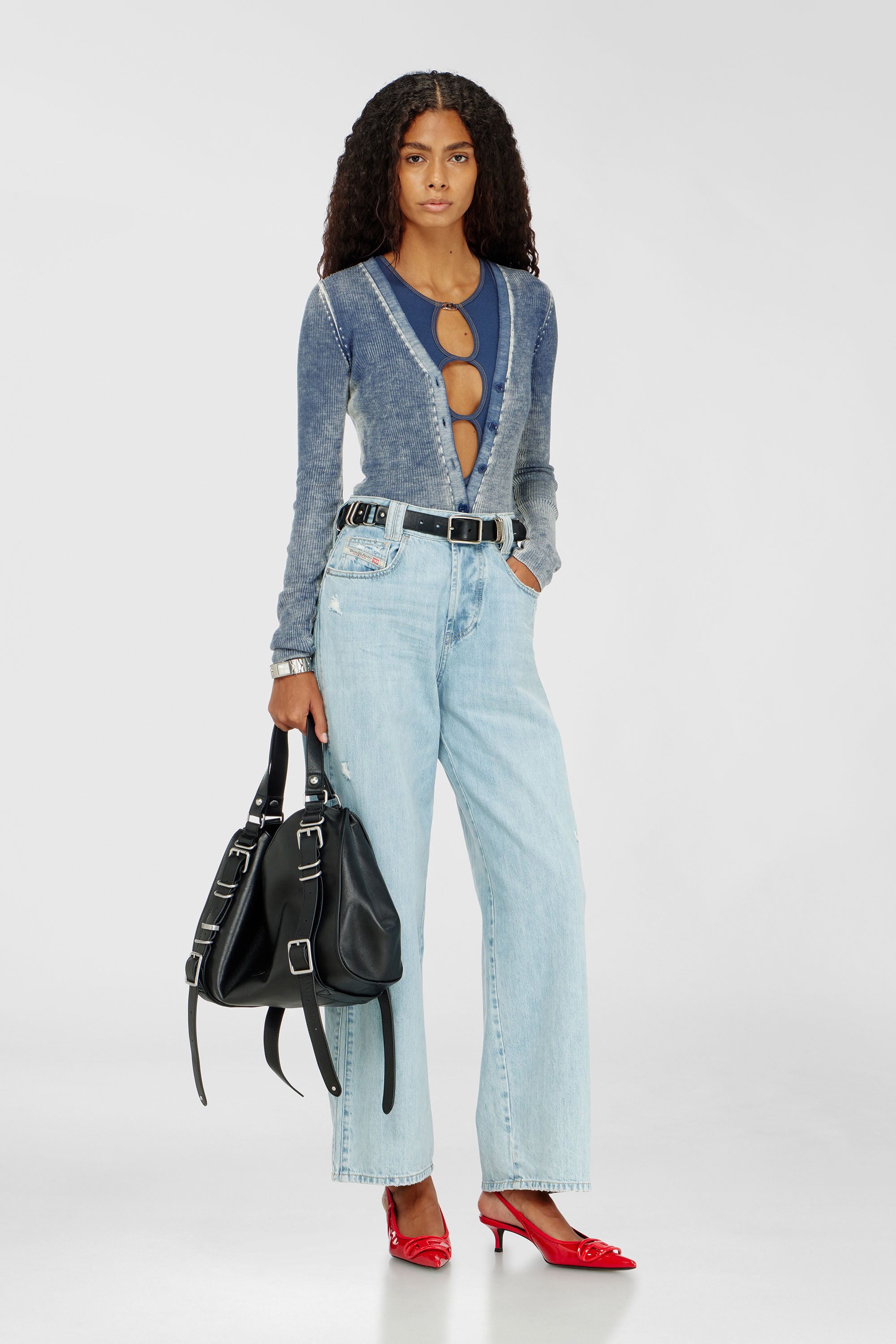 Diesel - COSIMA-DNM, Woman's Cut-out bodysuit in ribbed stretch cotton in Blue - 5