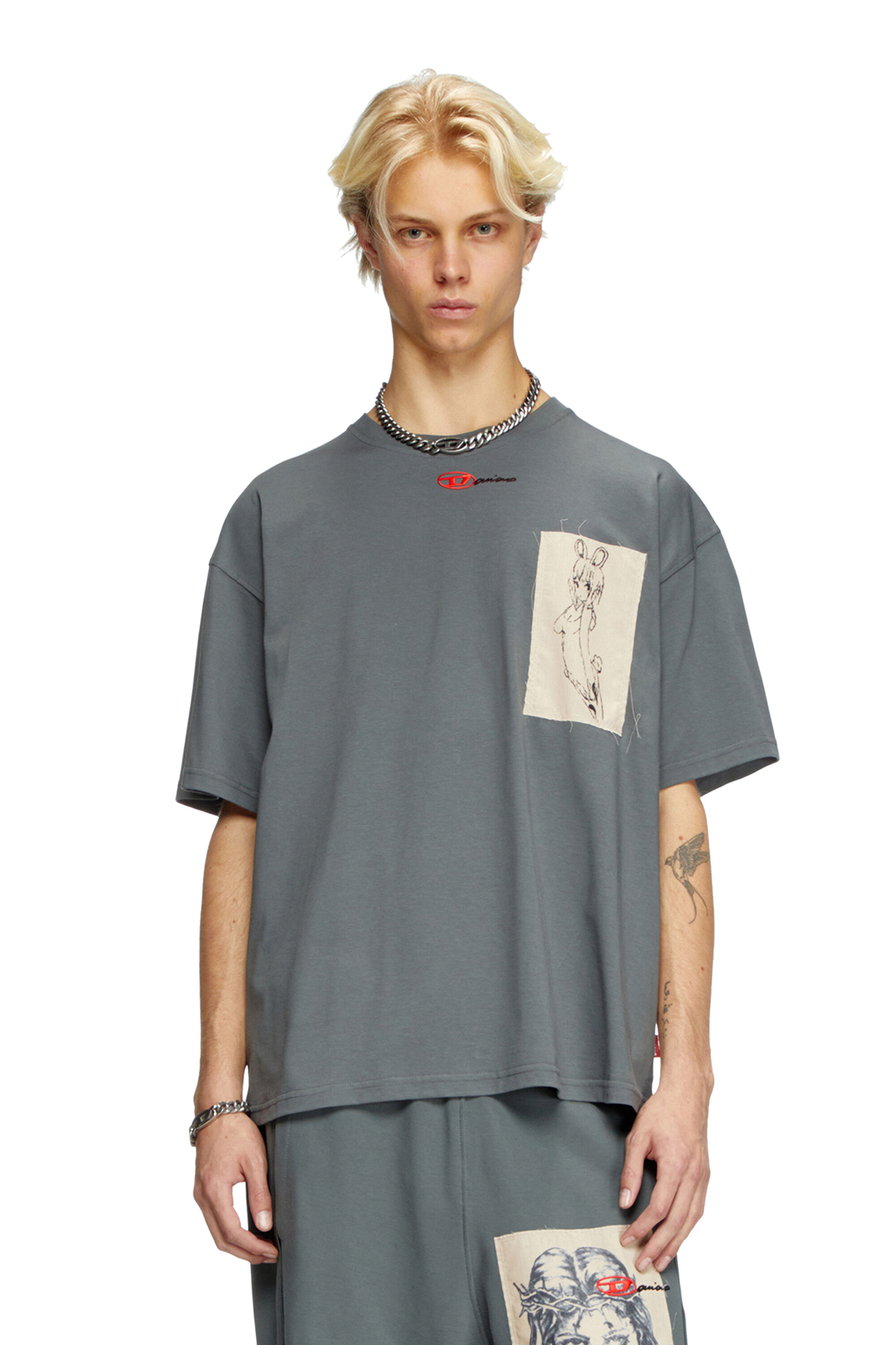 ★DIESEL★ T Boxt R10 T-Shirt Neutral Grey A161690QLAA9DU A1 Women's T-shirt with embroidered Oval D | Black | Diesel