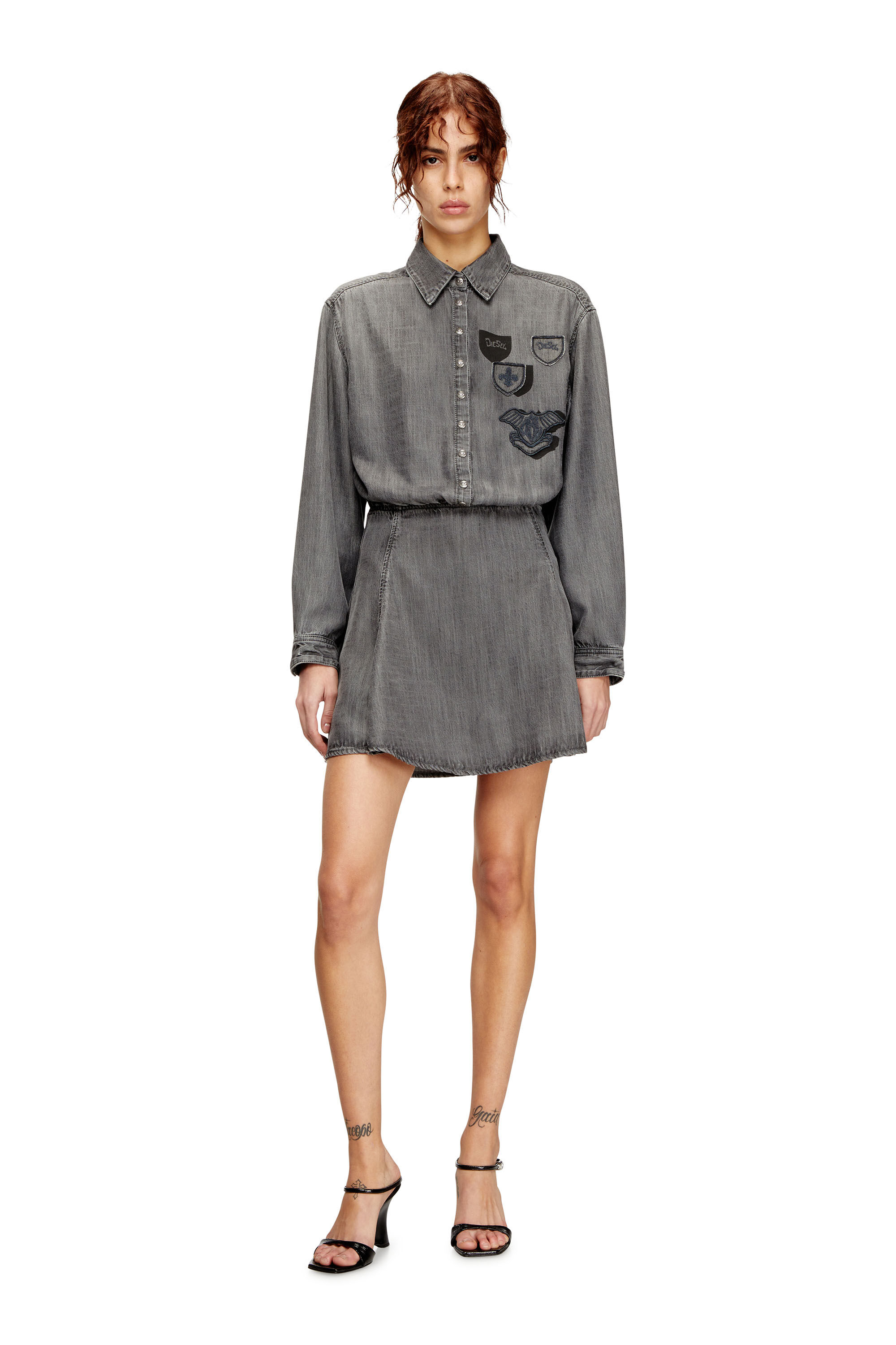 Women's Denim dress with embroidered patches | Grey | Diesel