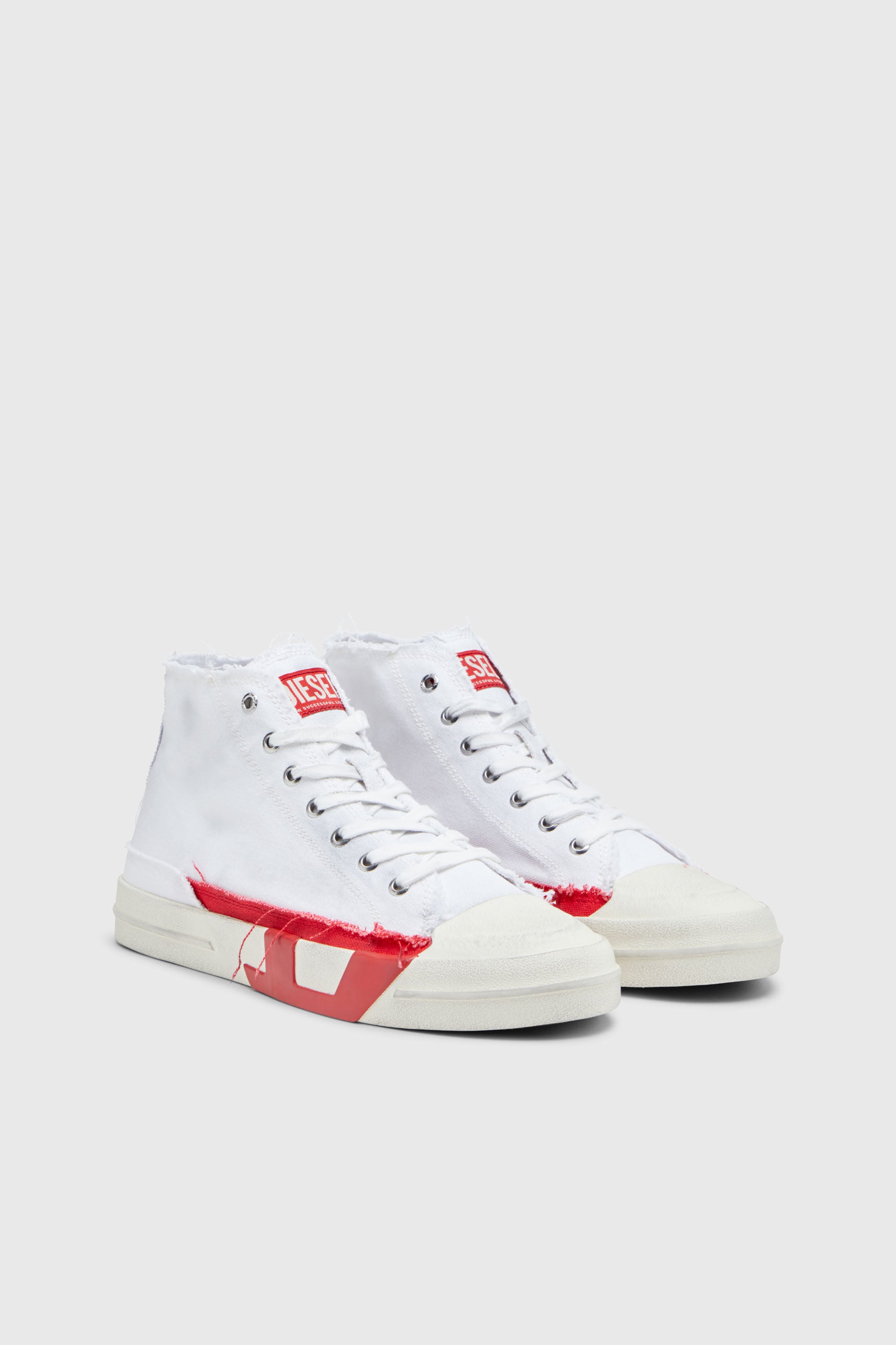 Diesel - S-D-VERSE MID, Man's S-D-Verse-Dirty-effect high-top canvas sneakers in White/Red - 2