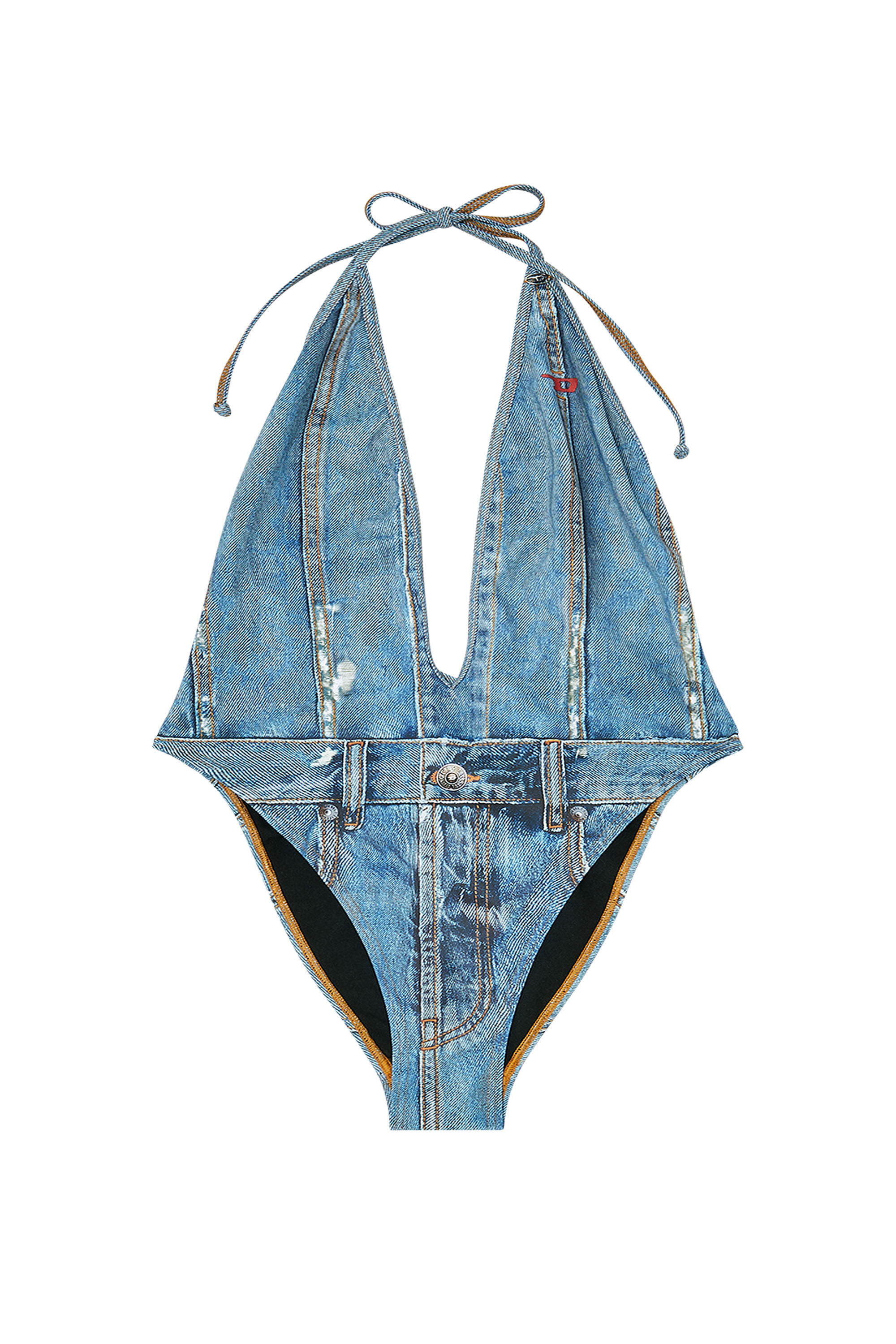 Diesel - KINSLEY-DNM, Woman's Plunging swimsuit with denim trompe l'oeil in null - 6